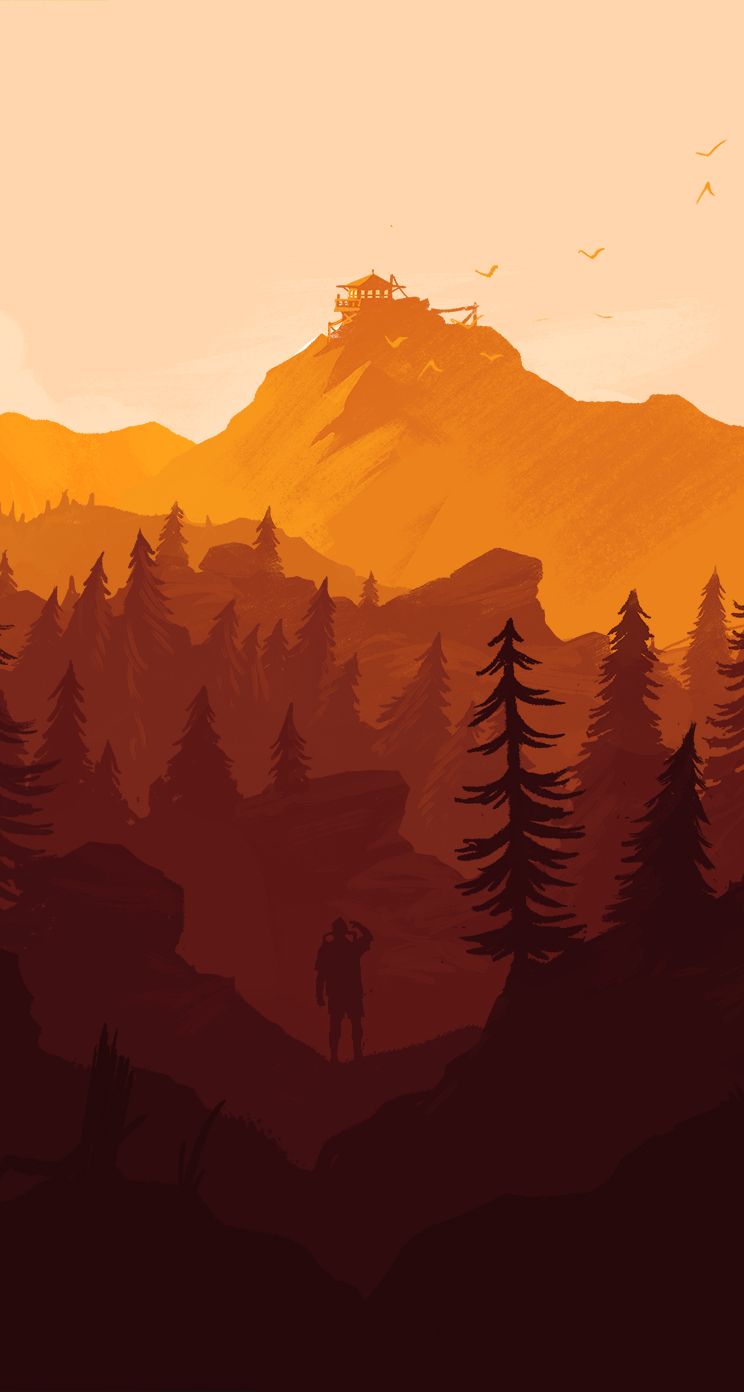 Firewatch, montagne e foresta arancioni, 744x1392 Verticale, Mobile