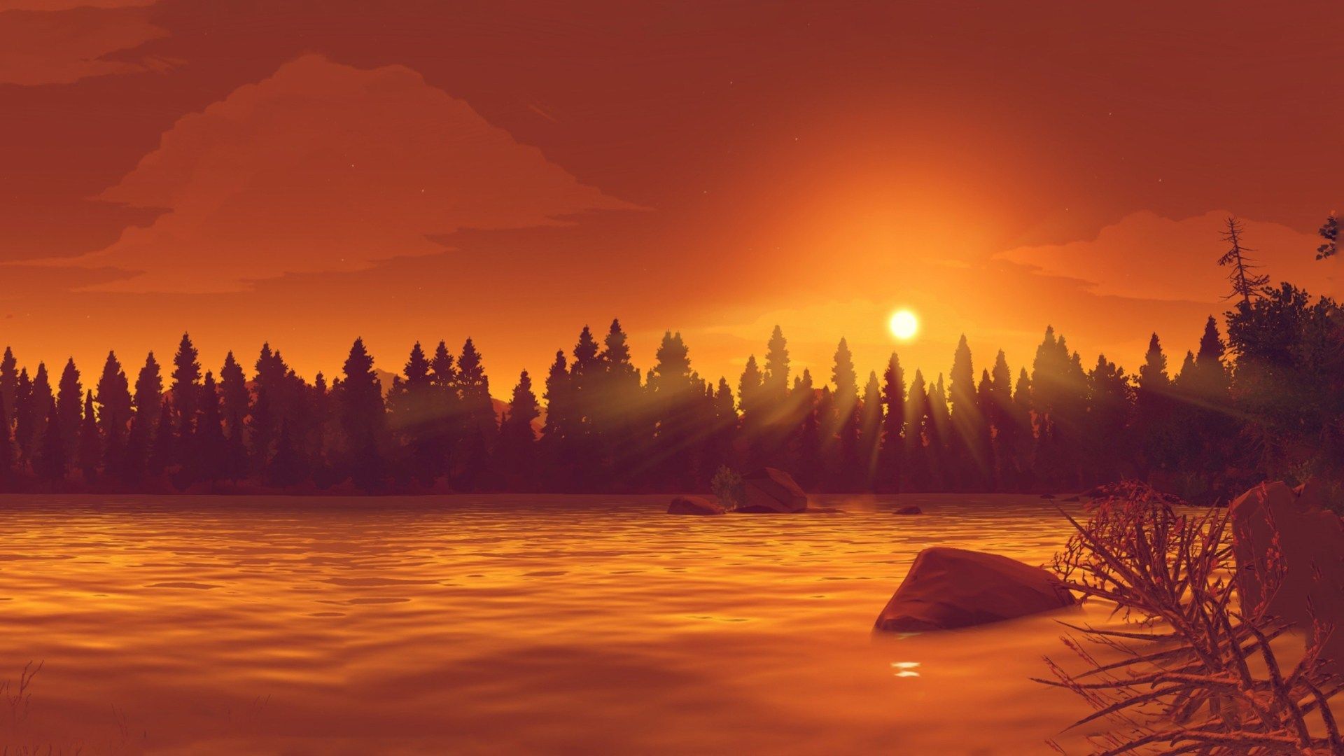 Tramonto arancione lago Firewatch, 1920x1080 1080p, PC