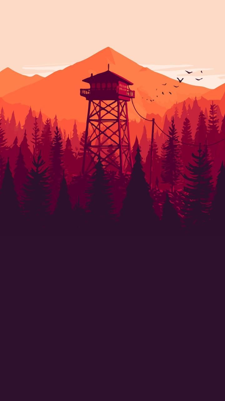 Torre avvistamento Firewatch, foresta arancione, 720x1280 Verticale, Telefono