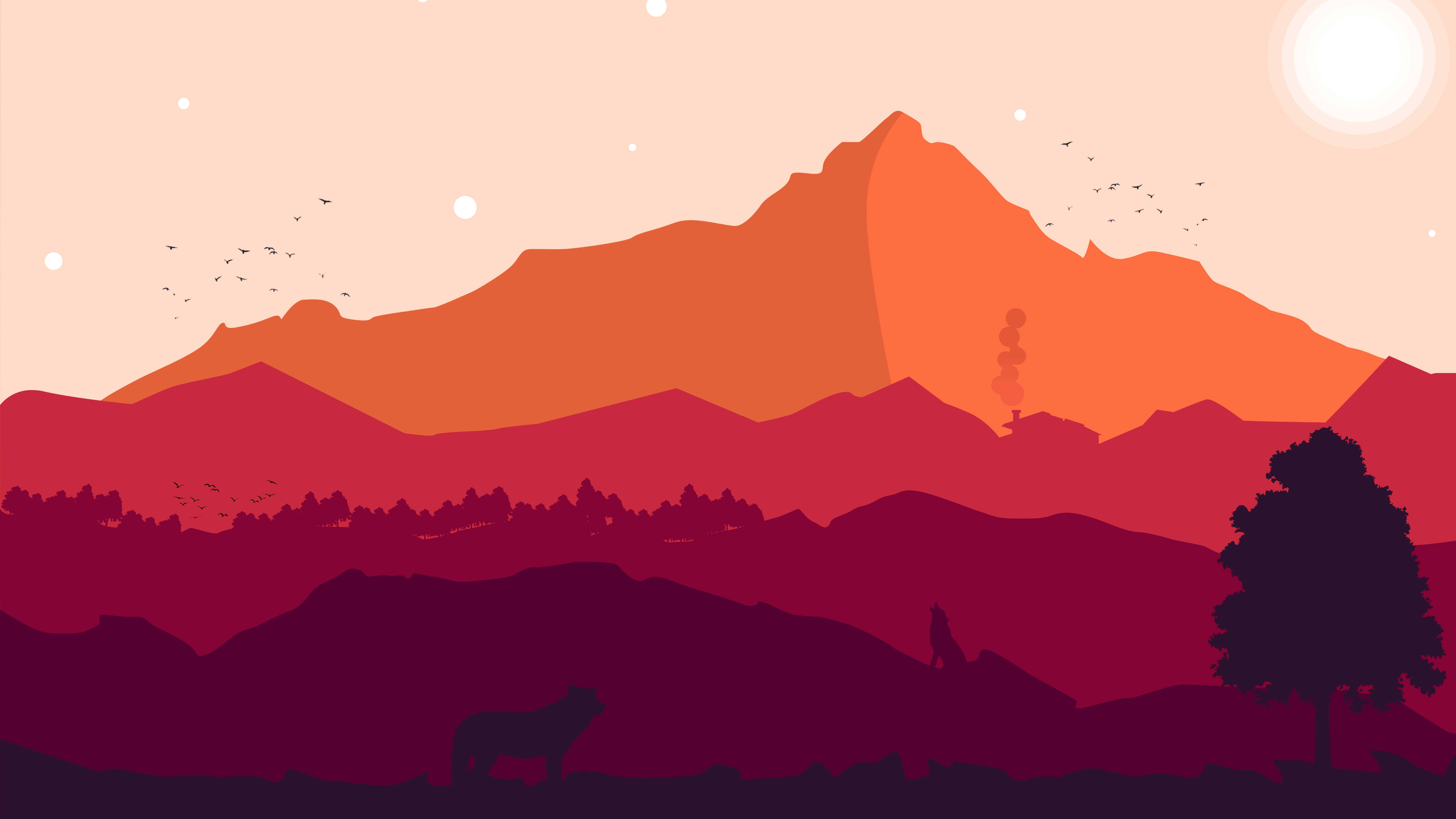 Montagne stilizzate Firewatch tramonto, 7680x4320 UHD, PC 4K