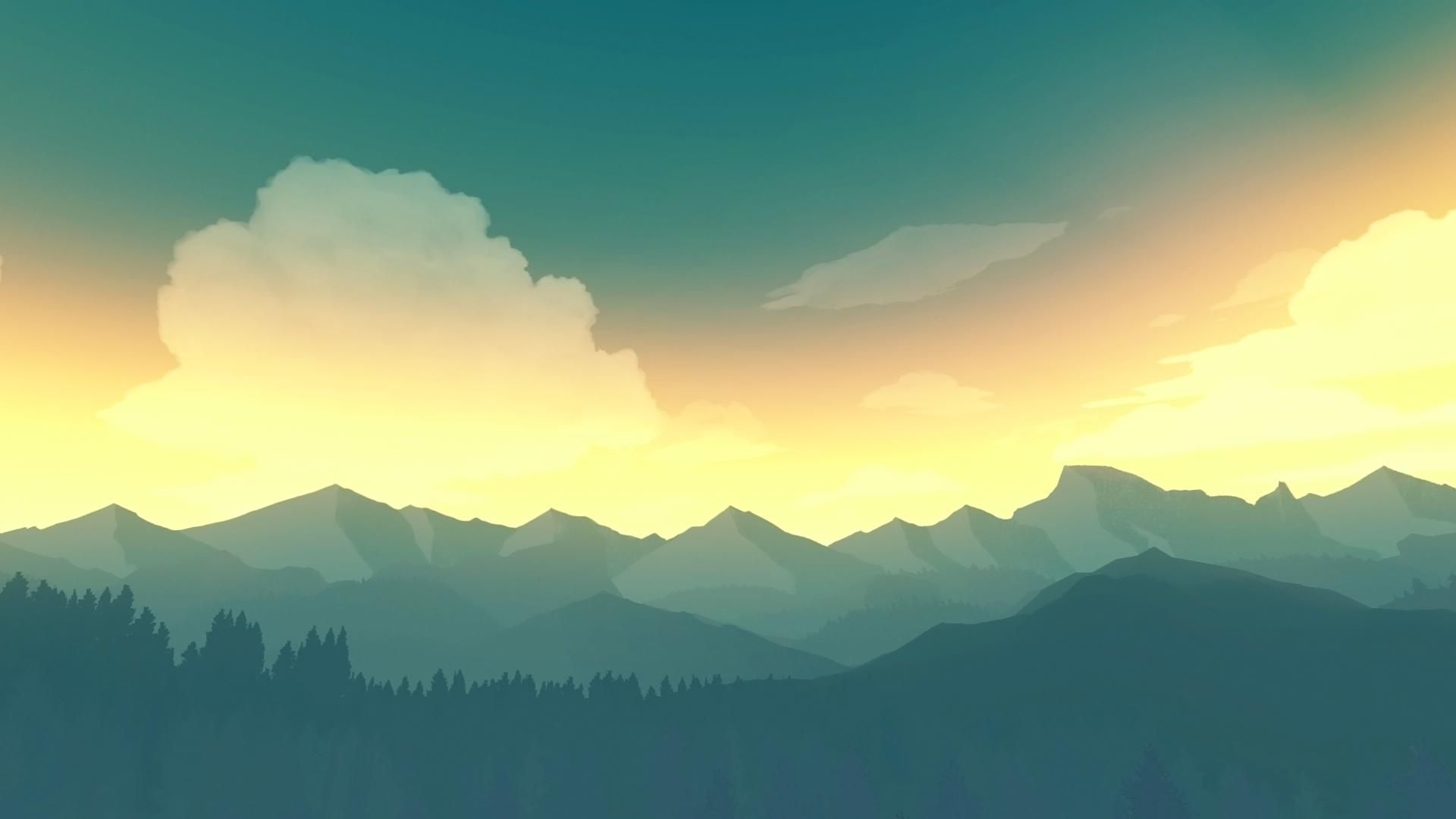 Paesaggio montano stilizzato Firewatch, 1920x1080 Full HD, Laptop