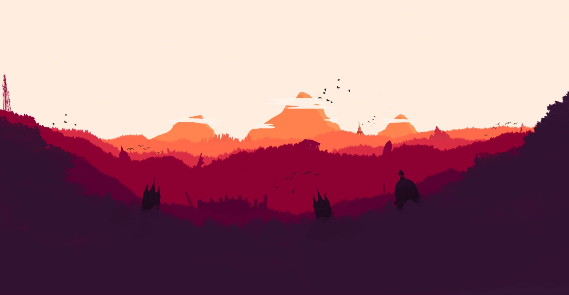 Firewatch montagne tramonto rosa, 1920x998 Full HD 1080p, PC