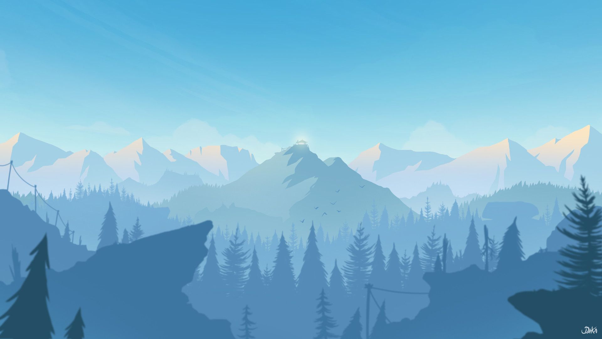 Paesaggio montano Firewatch blu, 1920x1080 Full HD, PC Desktop