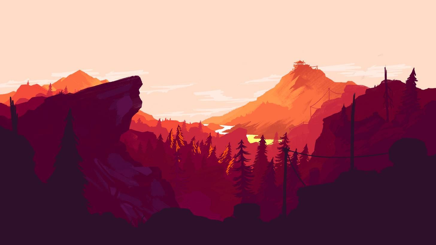 Firewatch paesaggio montano tramonto, 1456x819 720p, iMac