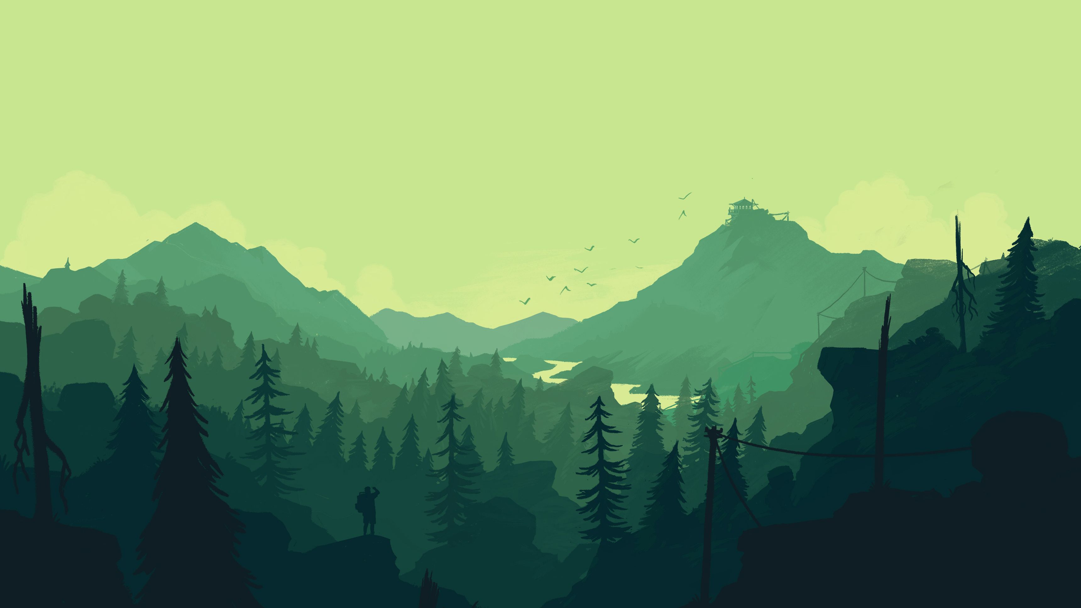 Firewatch paesaggio montano verde, 3440x1935 2K, PC