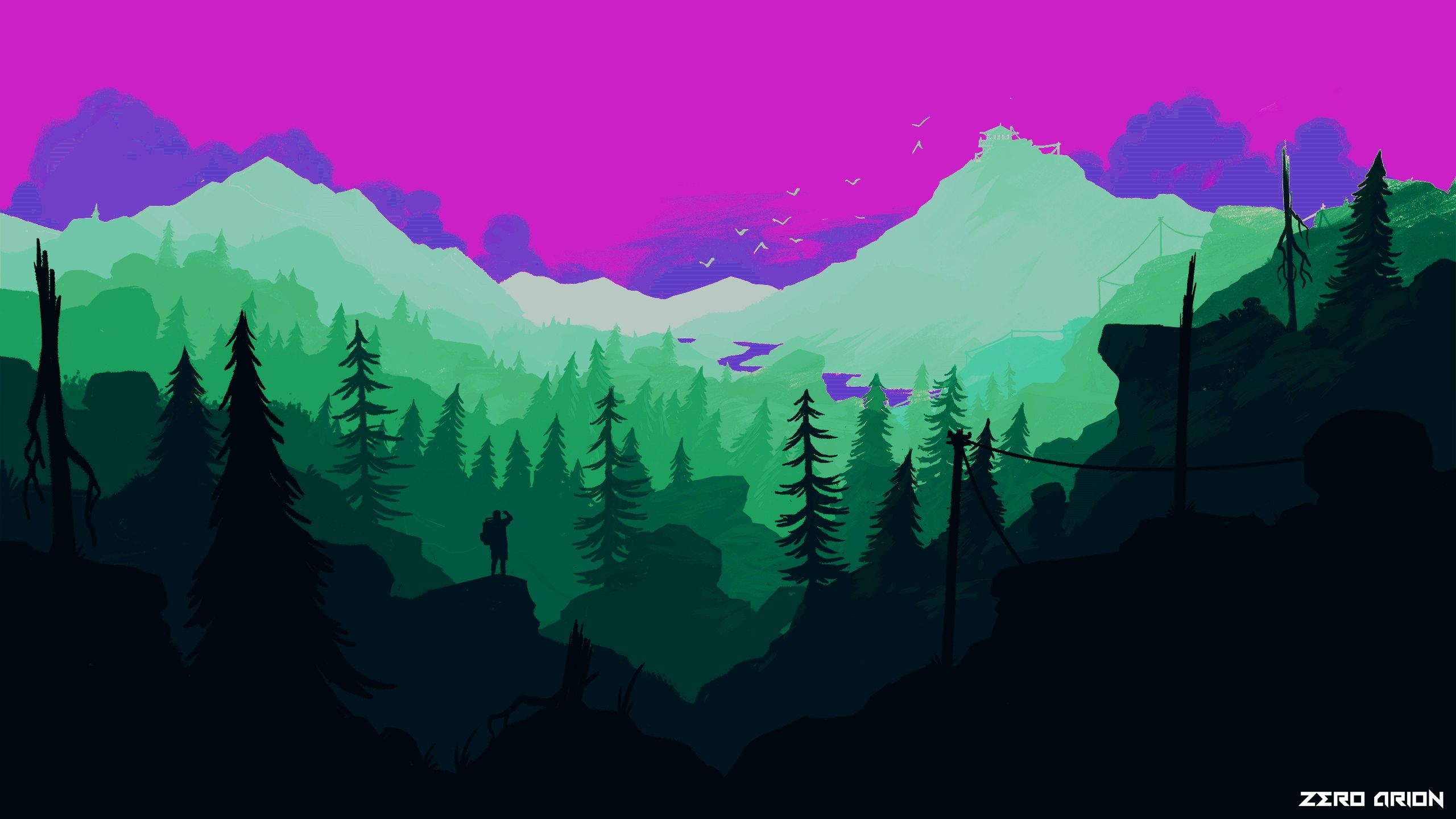Firewatch paesaggio montano stilizzato, 2560x1440 QHD, Laptop