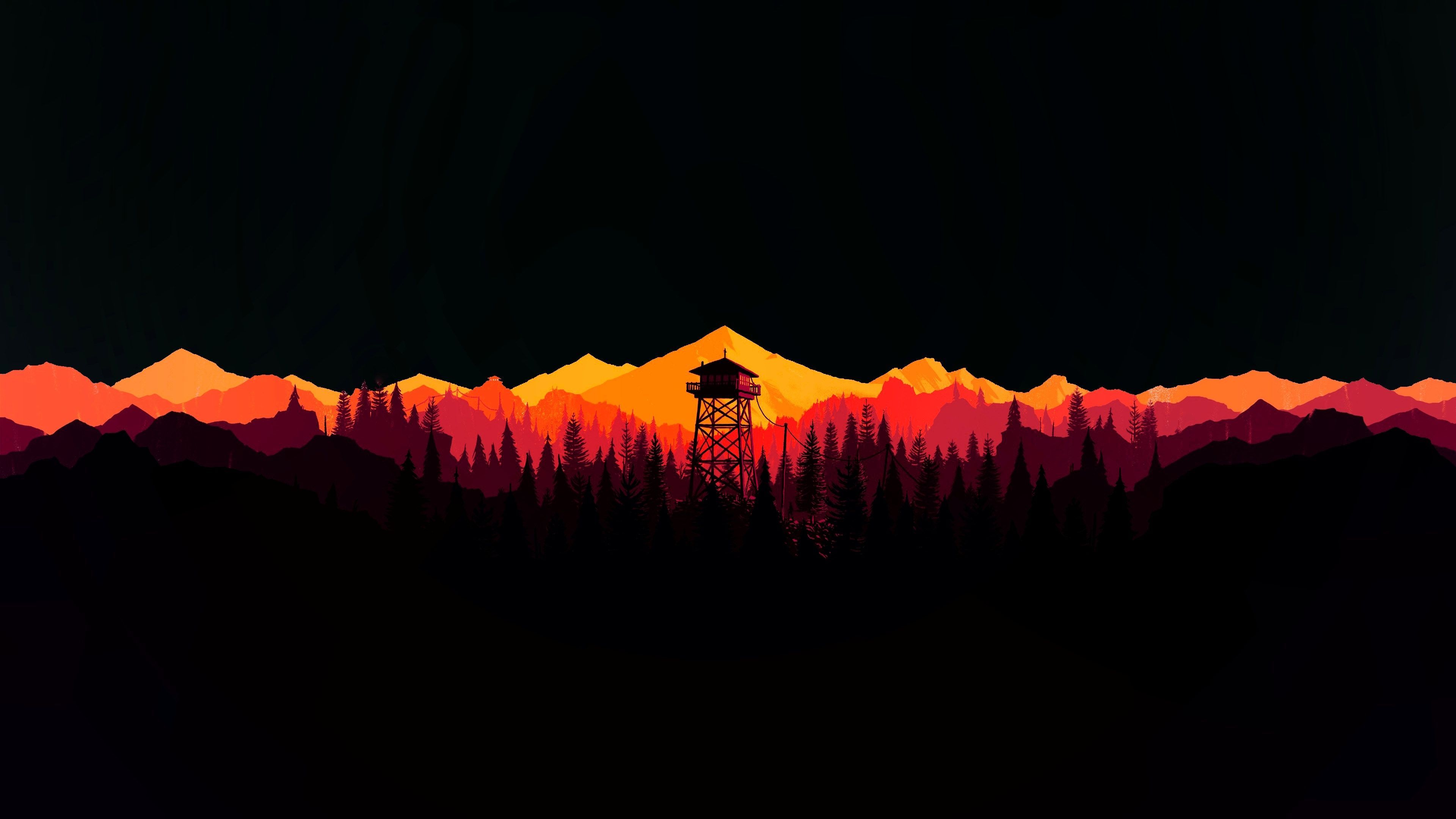 Torre di guardia tra montagne, Firewatch, 3840x2160 4K Ultra HD, Monitor 4K