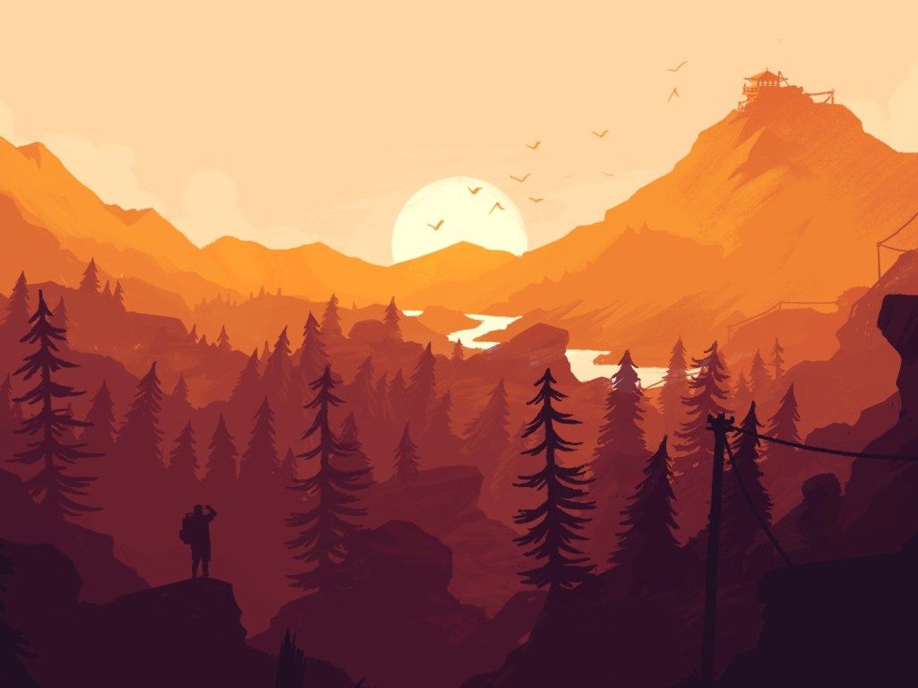 Firewatch tramonto montagne foresta, 1024x768 HD, Desktop