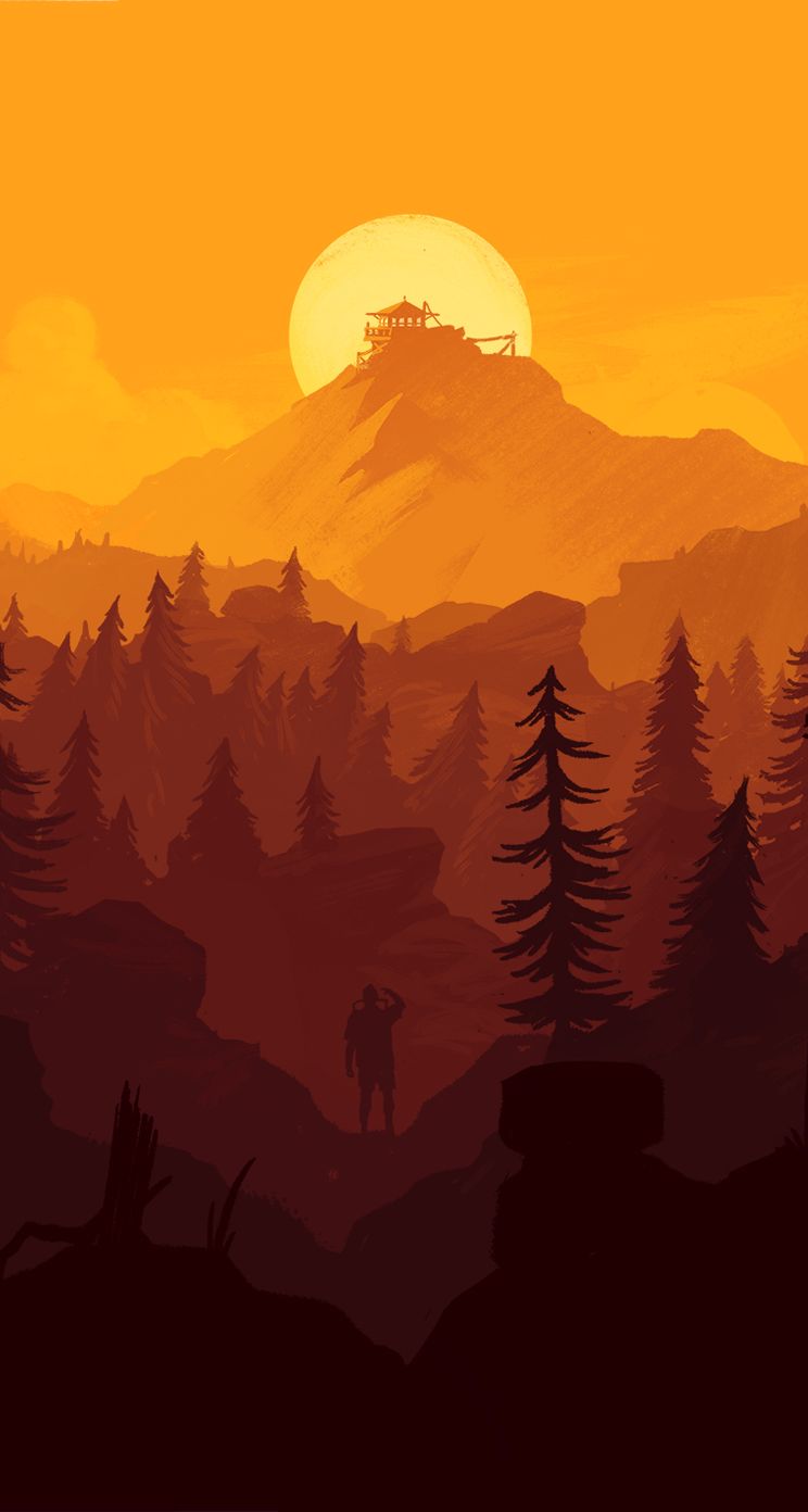 Firewatch tramonto montagna foresta, 744x1392 Verticale, Telefono