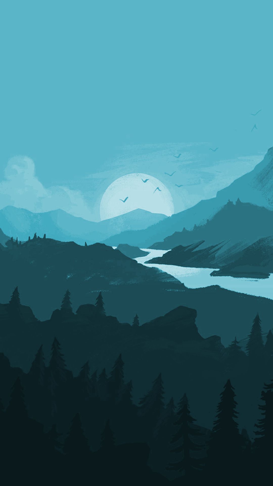 Paesaggio montano notturno Firewatch, 1080x1920 Verticale, Mobile