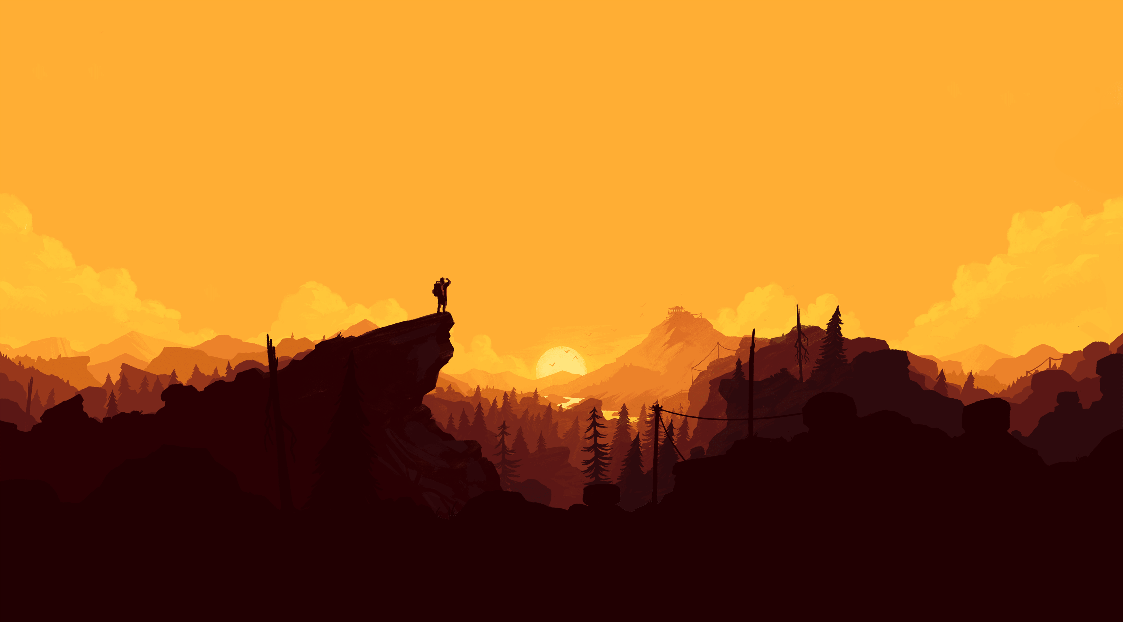 Firewatch tramonto silhouette montagne, 3896x2160 4K Ultra HD, Monitor 4K