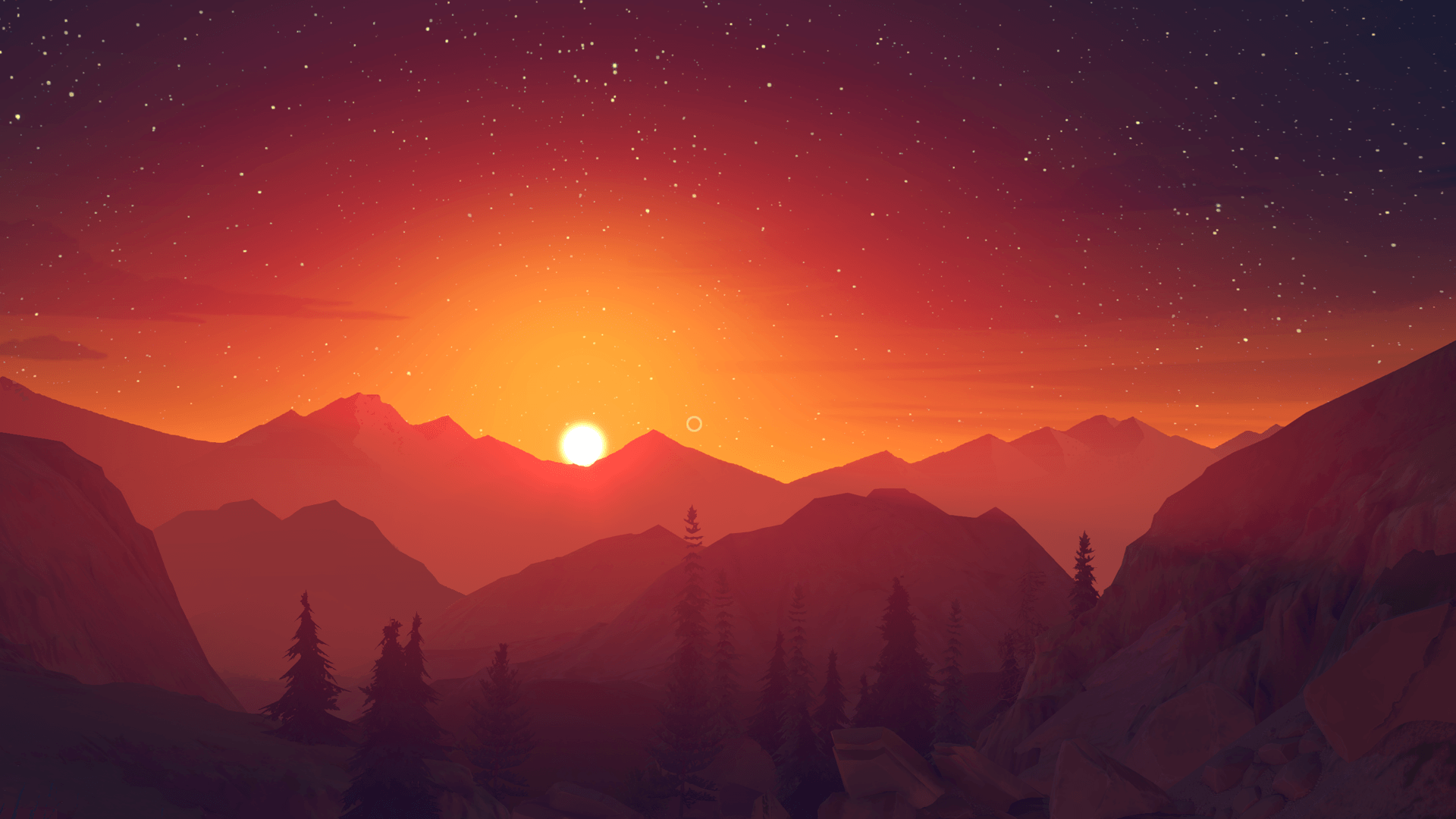 Tramonto Firewatch montagne silhouette, 1920x1080 Full HD 1080p, Laptop