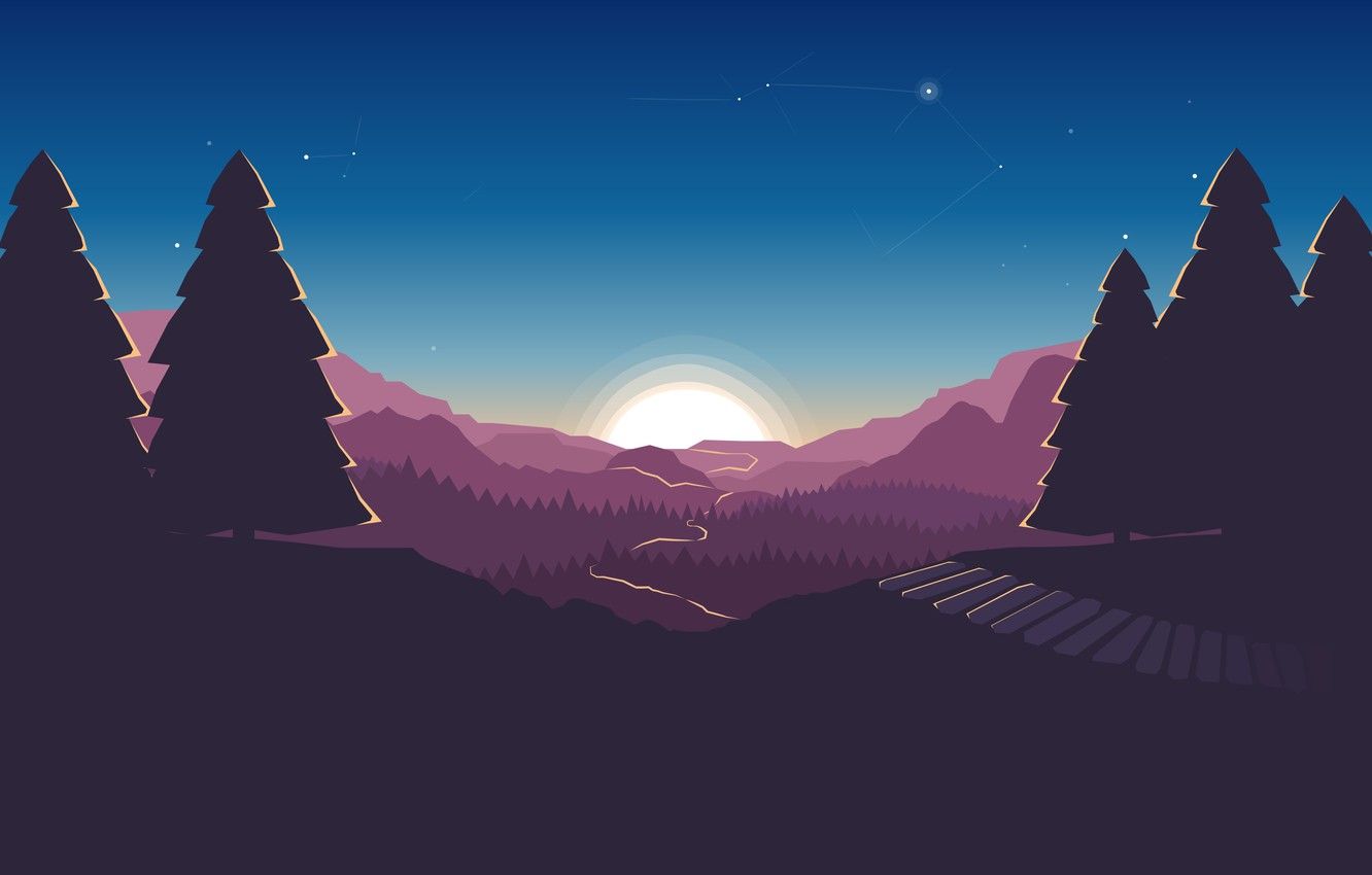 Tramonto montagne foresta Firewatch, 1332x850 HD, Desktop