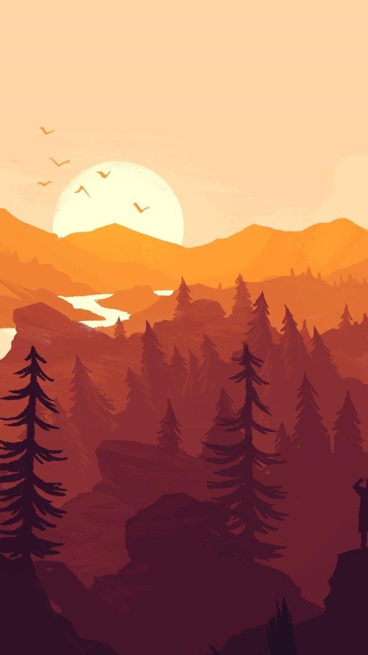 Firewatch paesaggio montano arancione, 720x1280 Verticale, Telefono