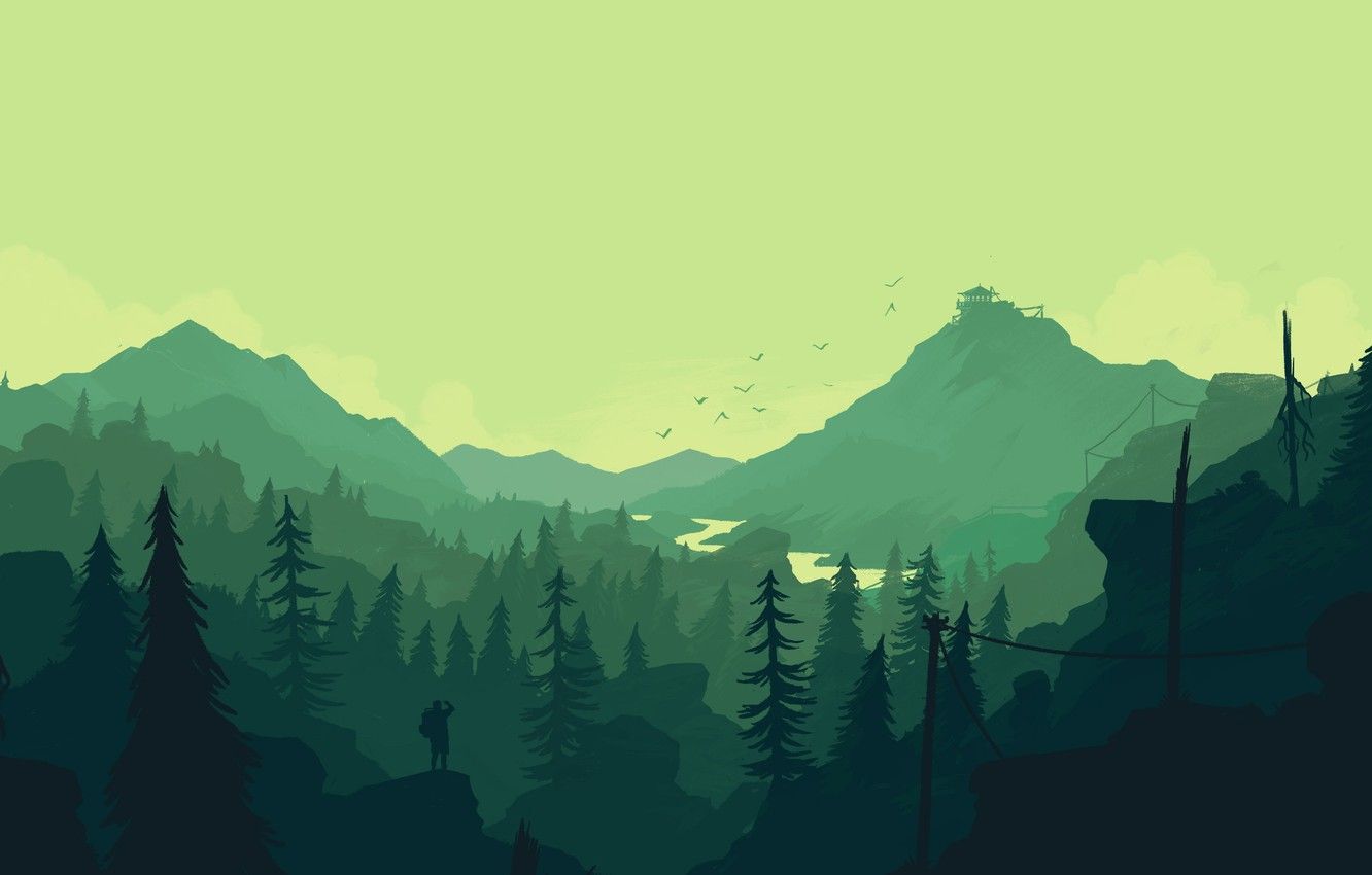 Montagne e foresta silhouette verde, 1332x850 720p, Laptop