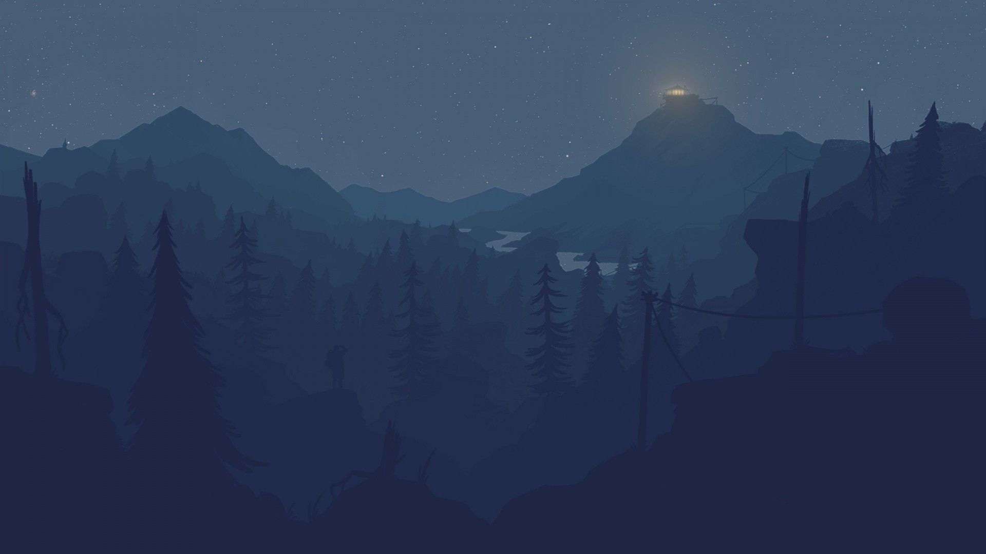 Firewatch paesaggio notturno montagne, 1920x1080 Full HD 1080p, Desktop