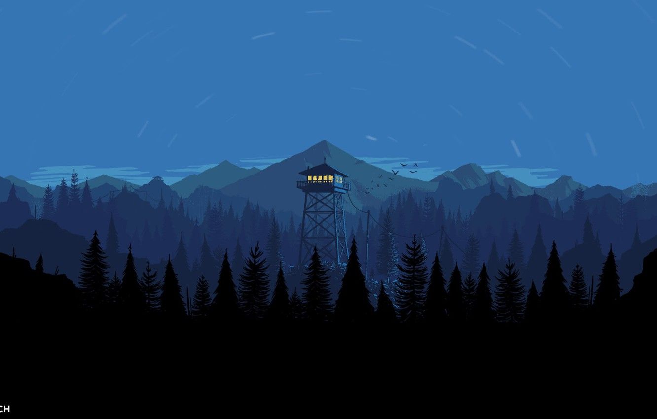 Torre di avvistamento, montagne notturne, 1332x850 720p, Laptop