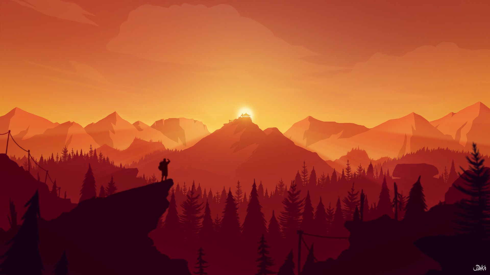 Firewatch tramonto montagne arancioni, 1920x1080 Full HD, PC