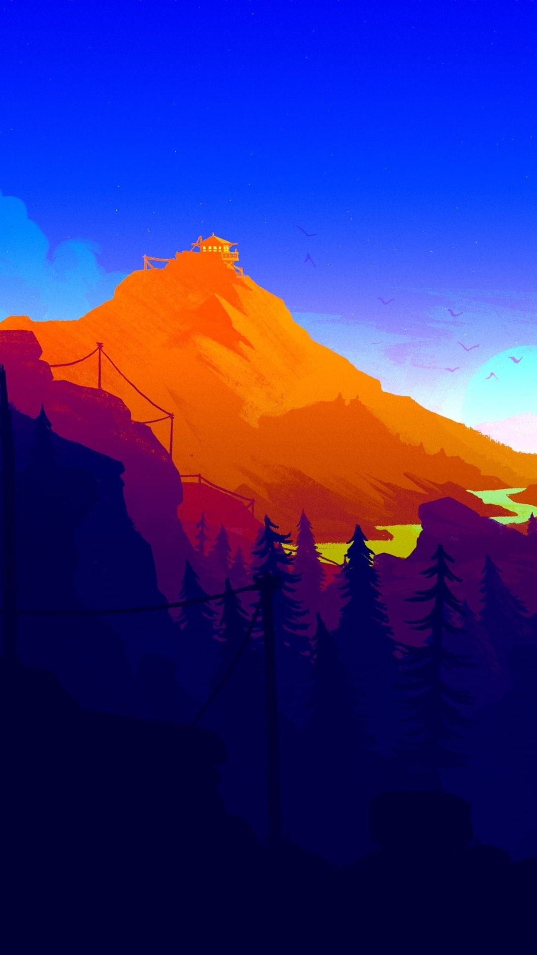 Firewatch montagna arancione tramonto, 1080x1920 Verticale, Samsung Galaxy