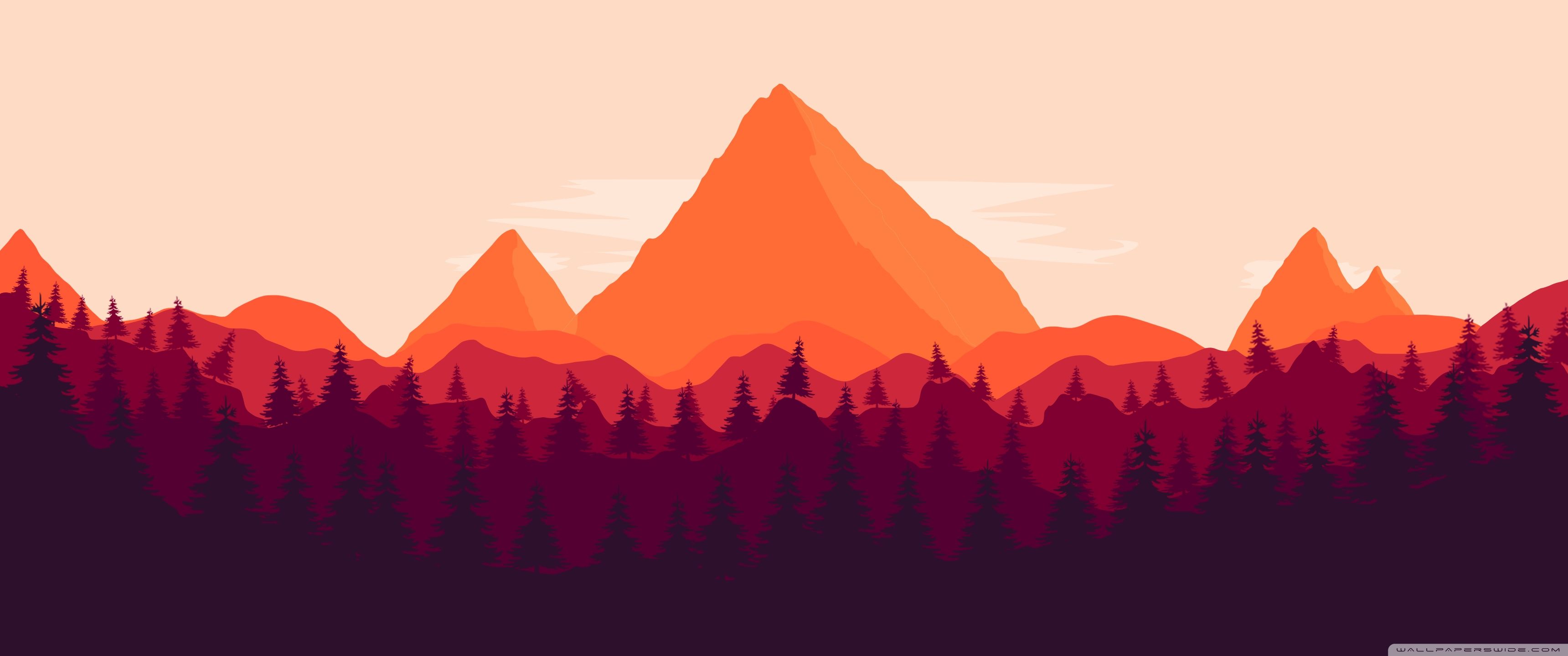 Montagne e foresta stilizzate, Firewatch, 3440x1440 Panoramico, Dual Screen