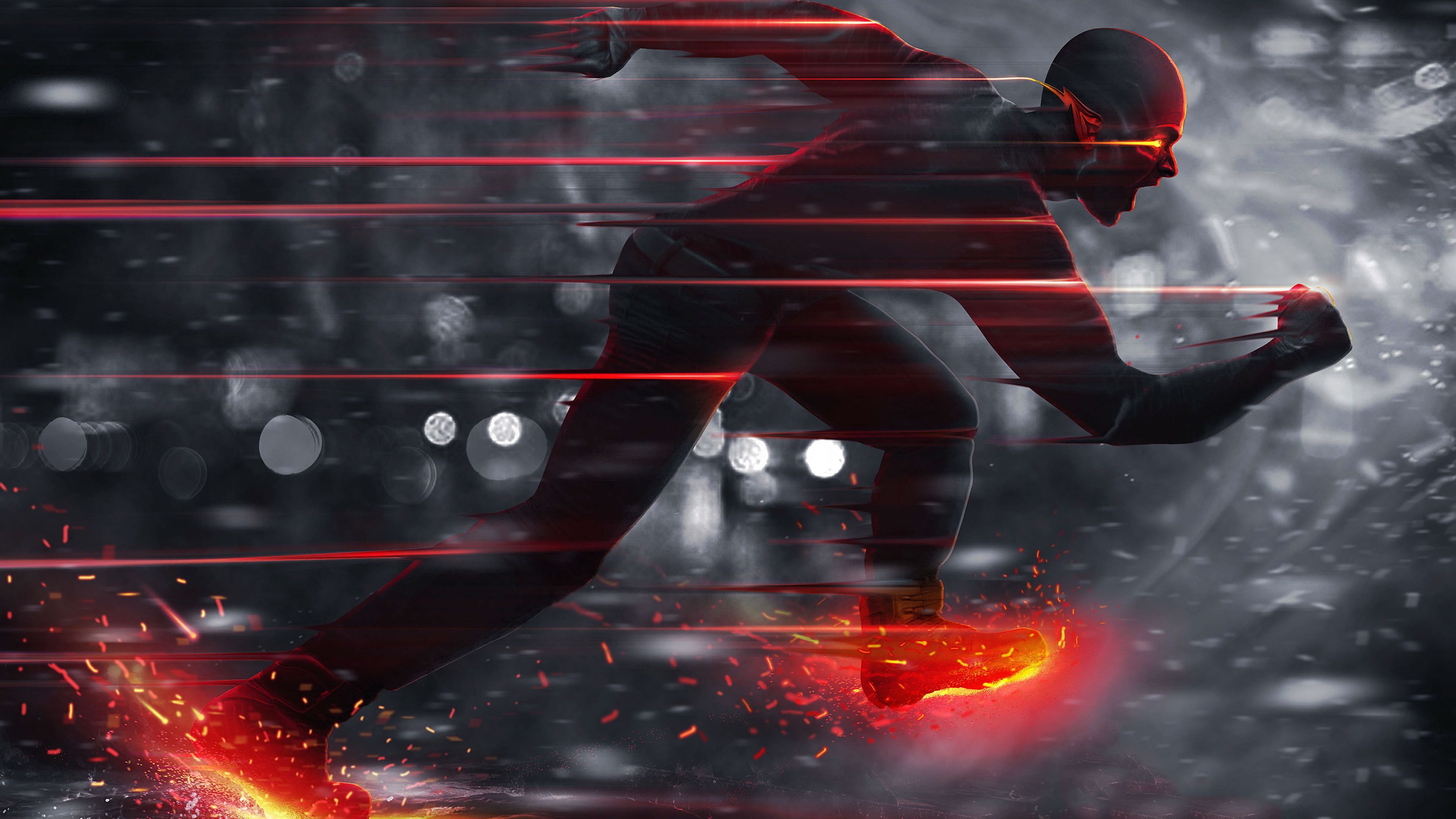 Flash che corre, scintille rosse, 3840x2160 4K, Desktop 4K
