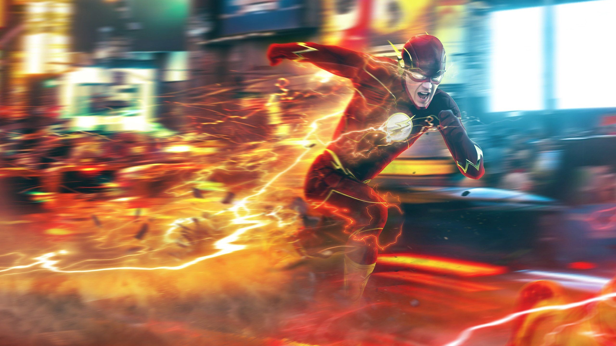 The Flash che corre in città, 2560x1440 1440p, Desktop
