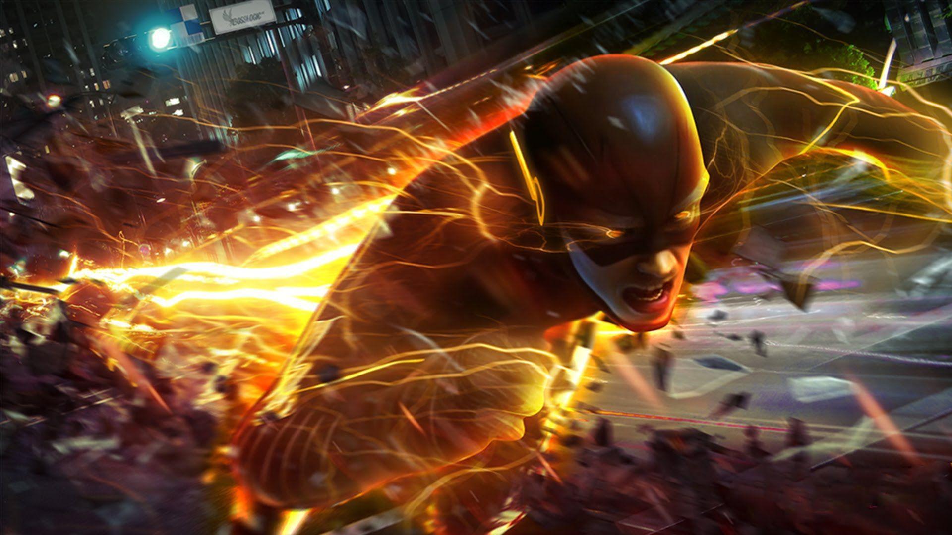 Flash che corre in città, 1920x1080 Full HD, PC Desktop
