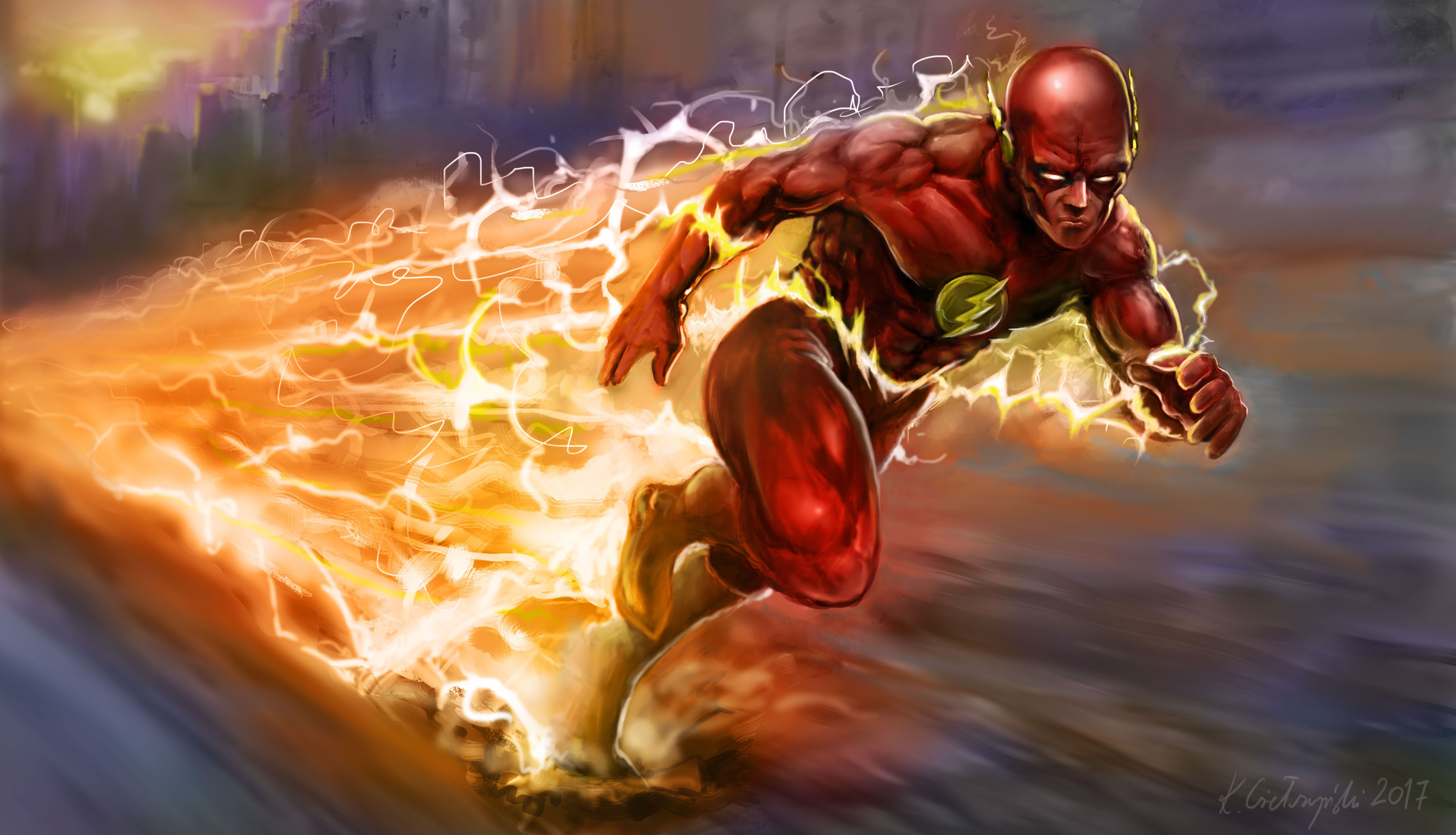 The Flash che corre, fulmini, Barry Allen, 5000x2866 Ultra HD, 4K TV