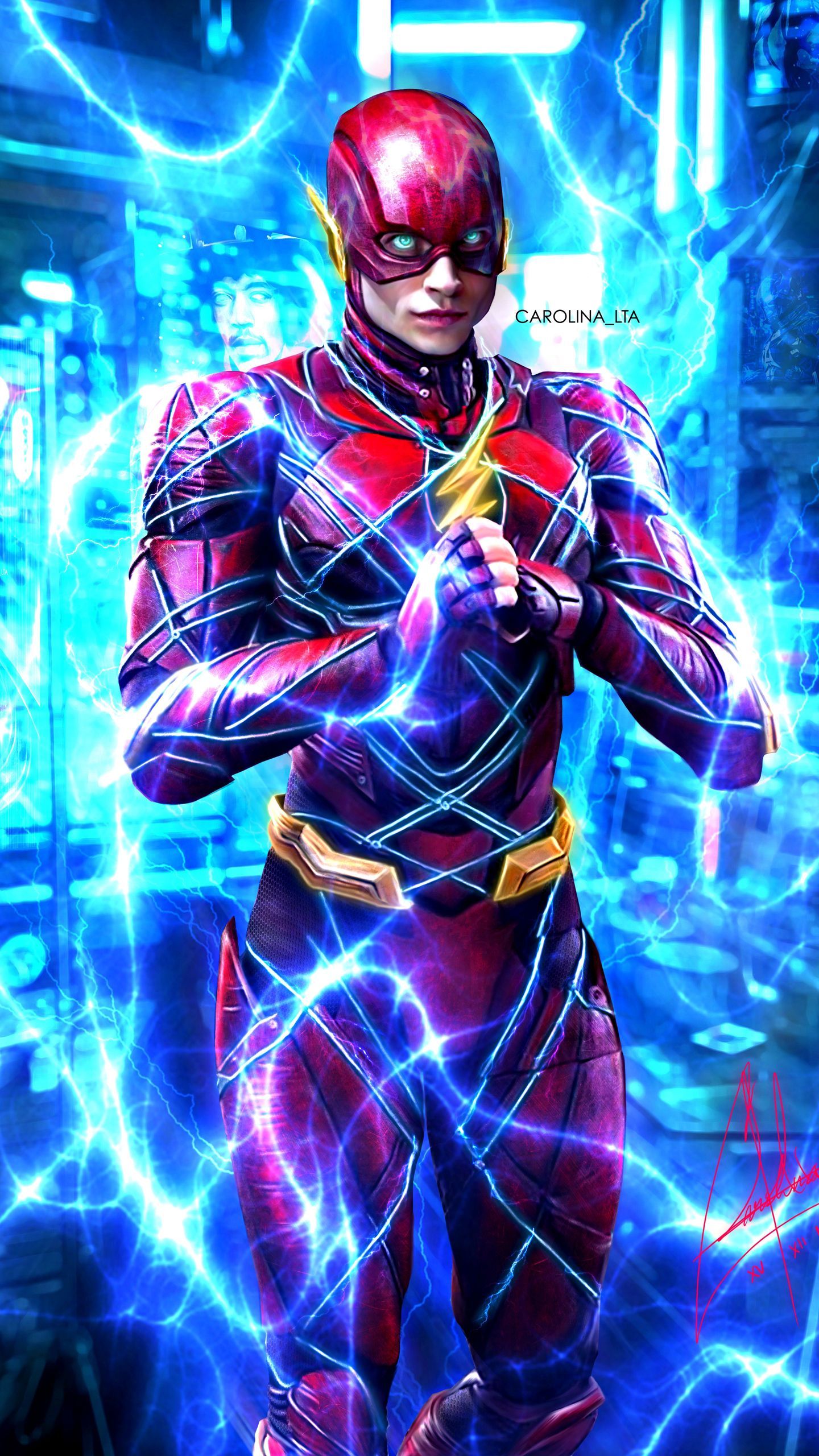 Flash Justice League fulmini blu, 1440x2560 Verticale, Samsung Galaxy