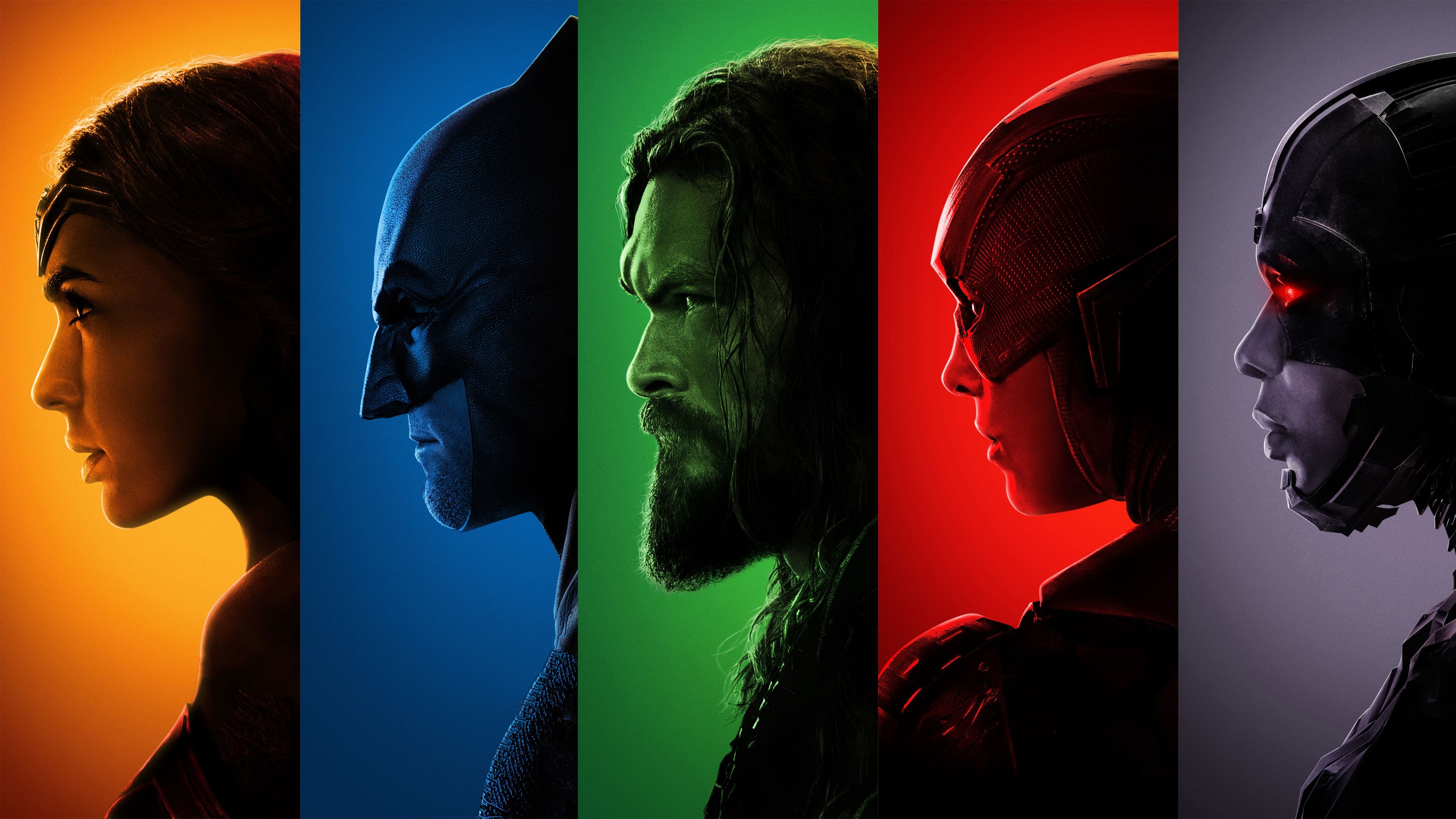Justice League profili colorati eroi, 3840x2160 4K Ultra HD, Monitor 4K