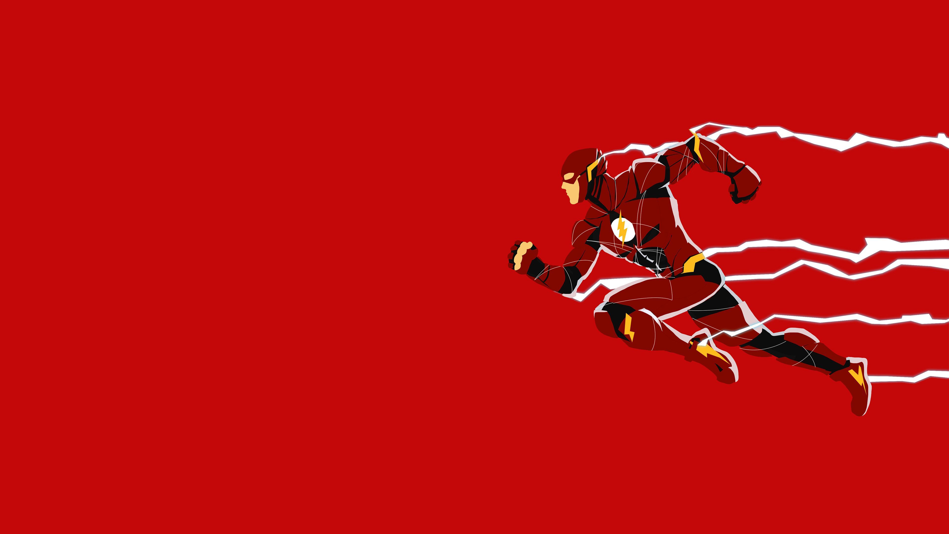 Flash minimalista sfondo rosso, The Flash, 3840x2160 4K, Desktop 4K