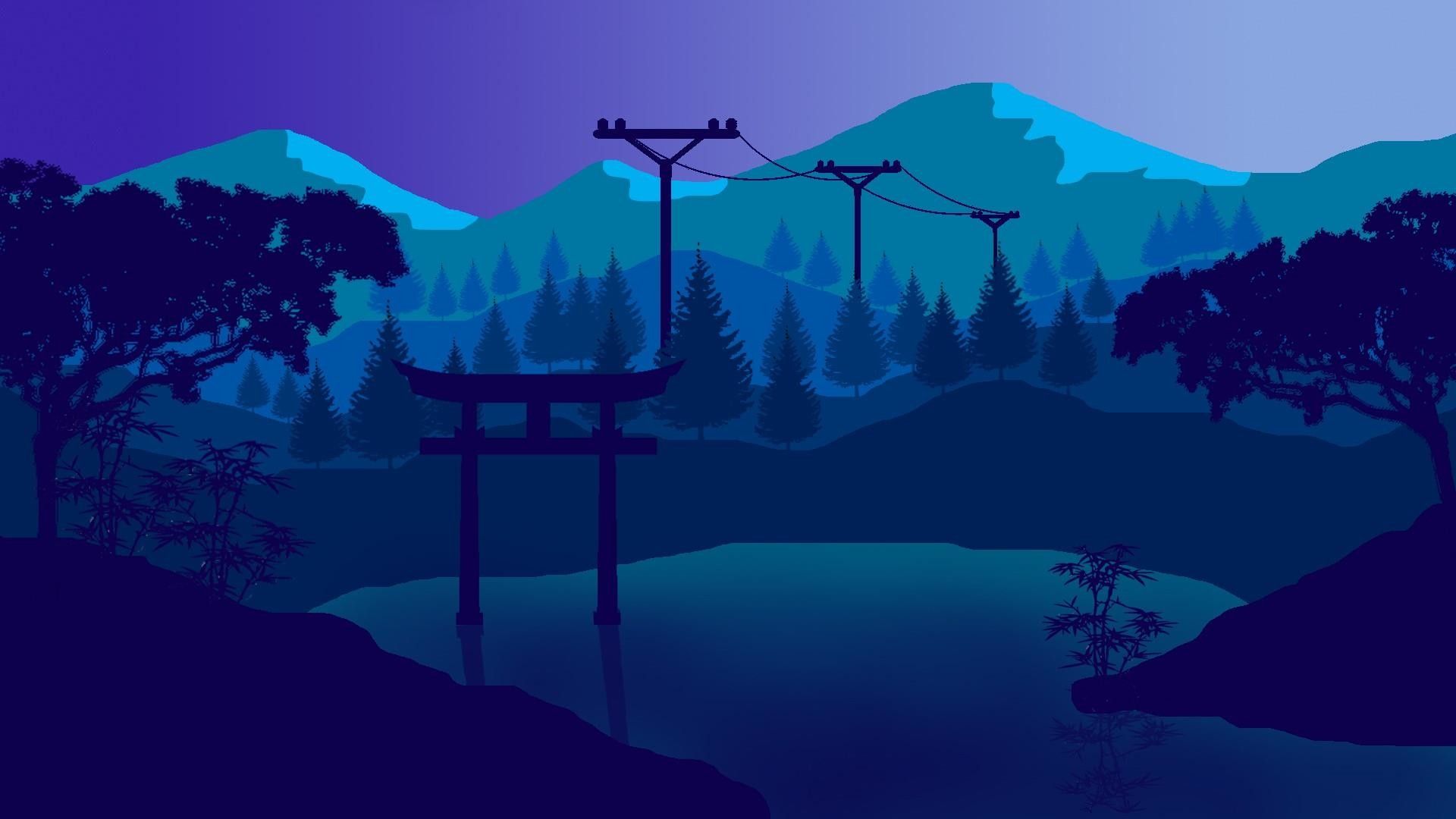 Paesaggio flat montagne blu torii, 1920x1080 Full HD 1080p, Desktop