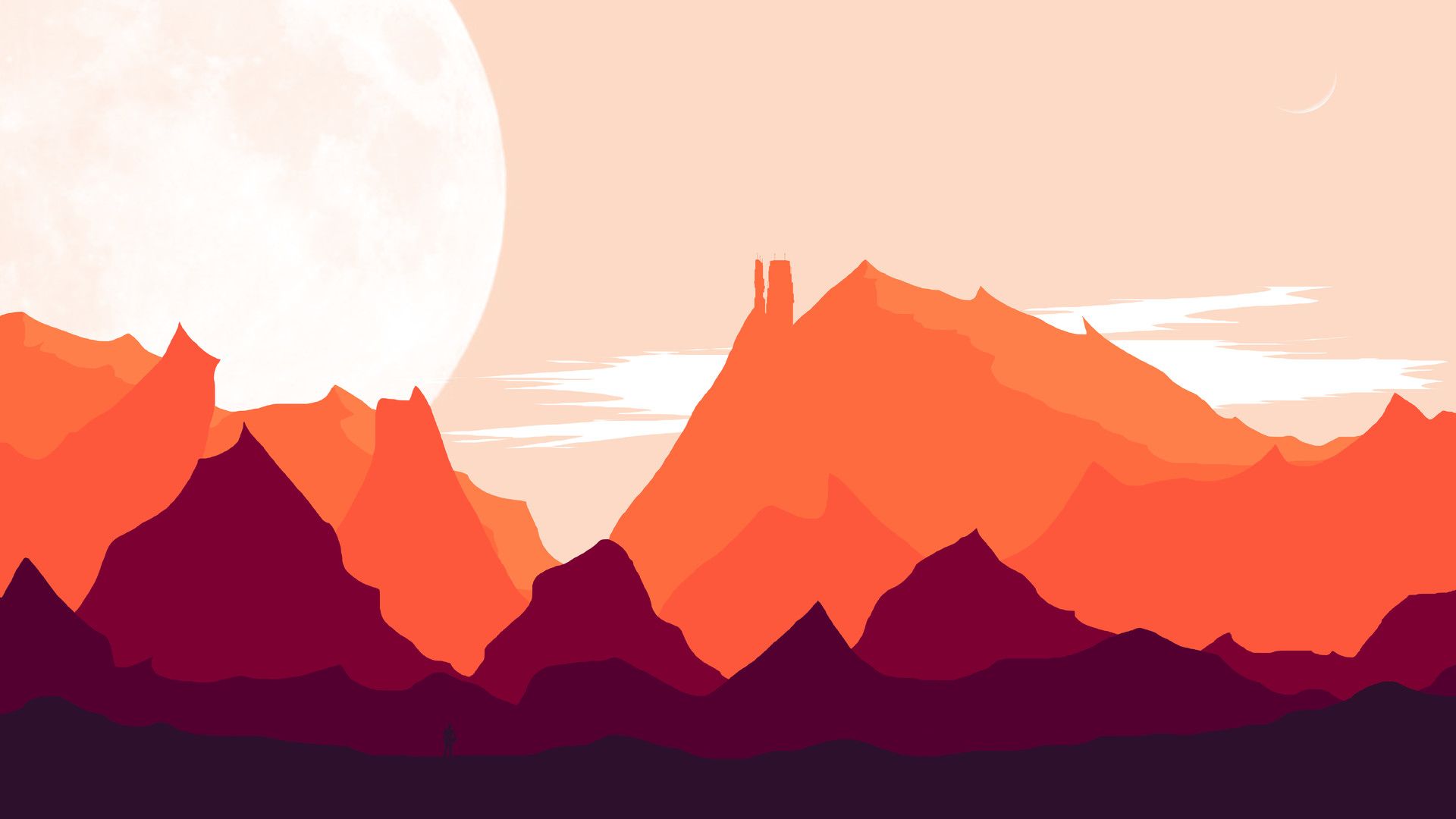 Montagne flat arancioni con luna, 1920x1080 1080p, Desktop