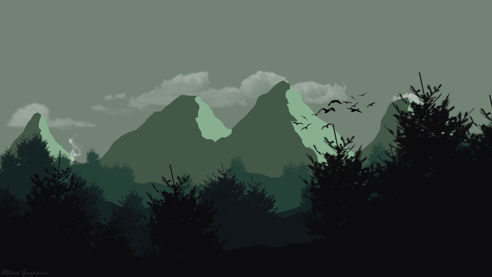 Montagne e foresta stile flat, 1920x1080 Full HD 1080p, PC