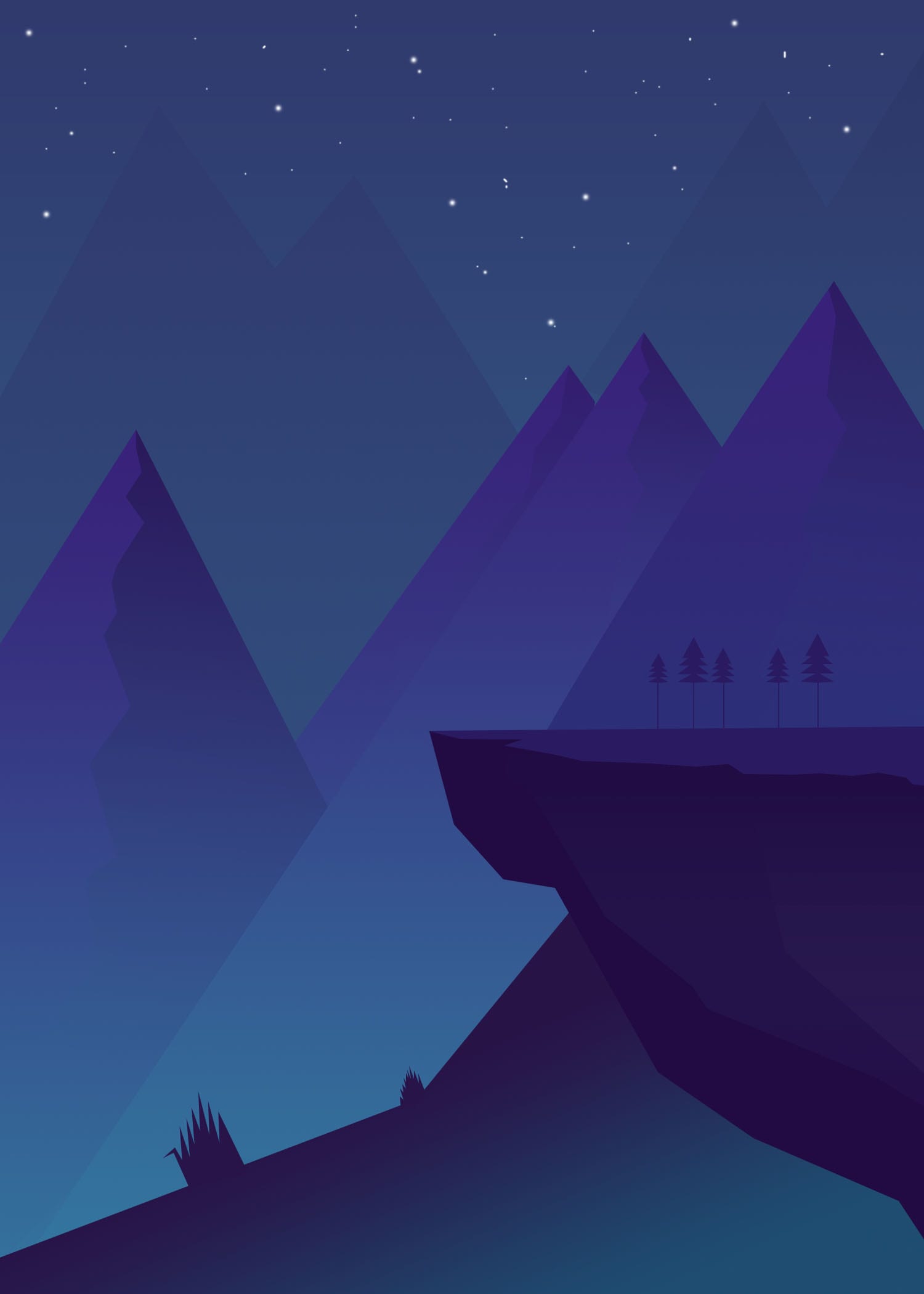 Montagne notturne flat design, 1500x2100 Verticale, Telefono