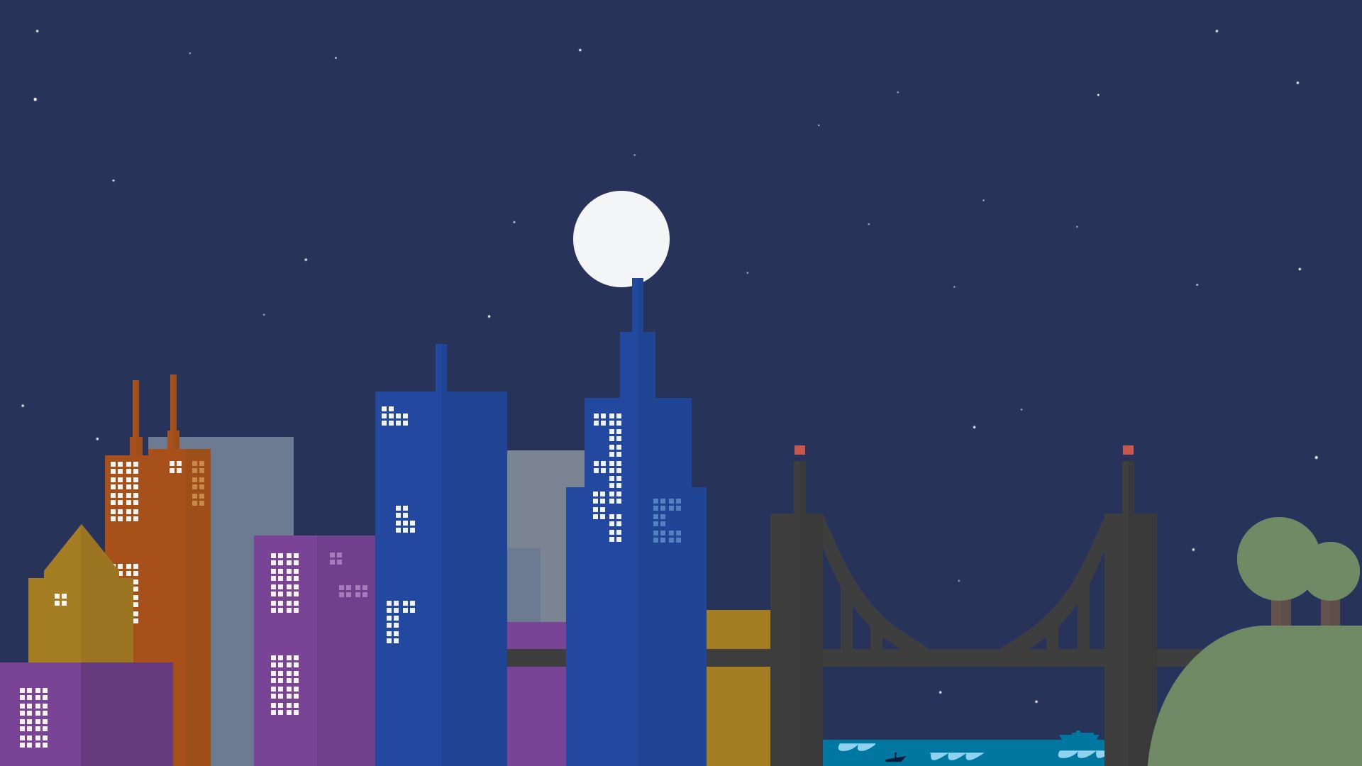 Skyline città flat notturno, 1920x1080 1080p, PC Desktop
