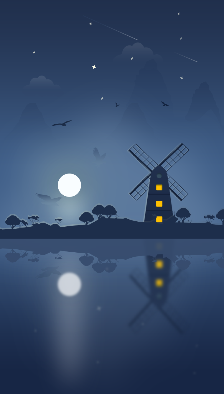 Mulino a vento notturno blu, 760x1335 Verticale, Telefono