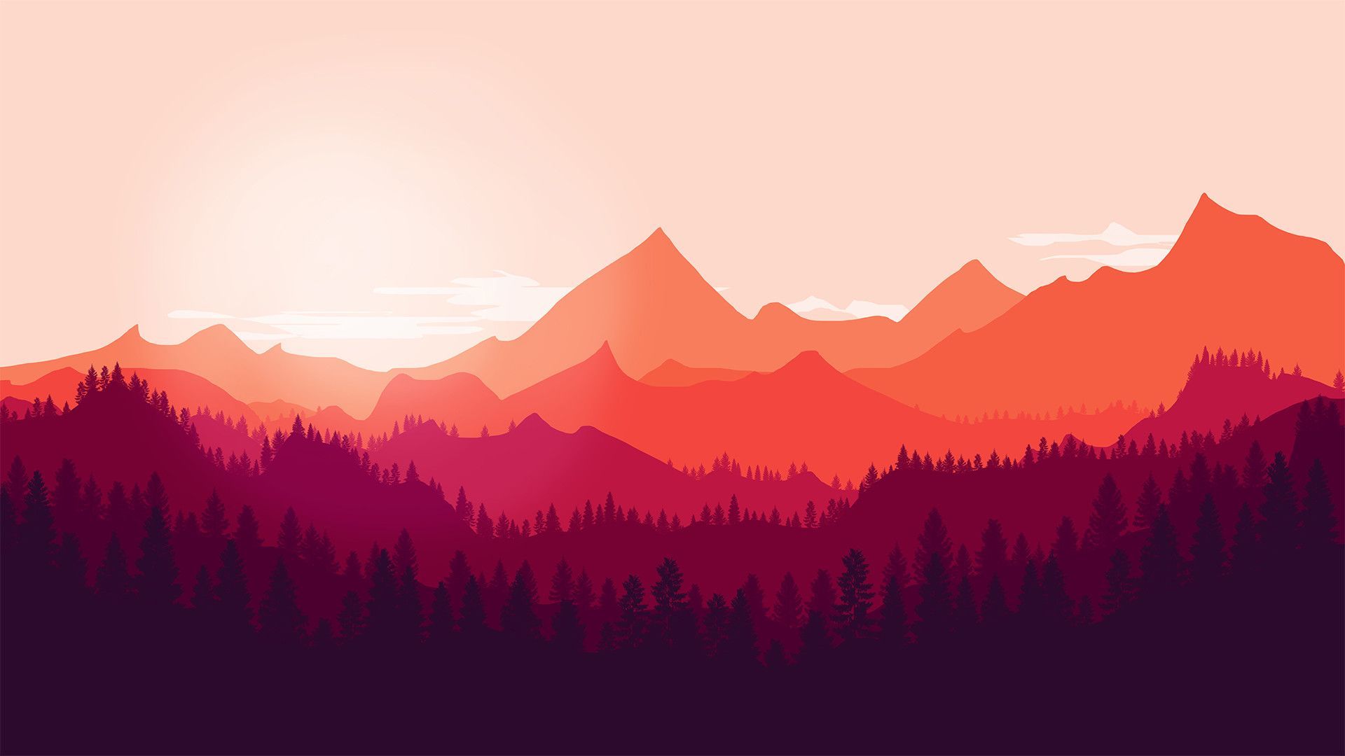 Montagne flat design tramonto, 1920x1080 Full HD 1080p, PC