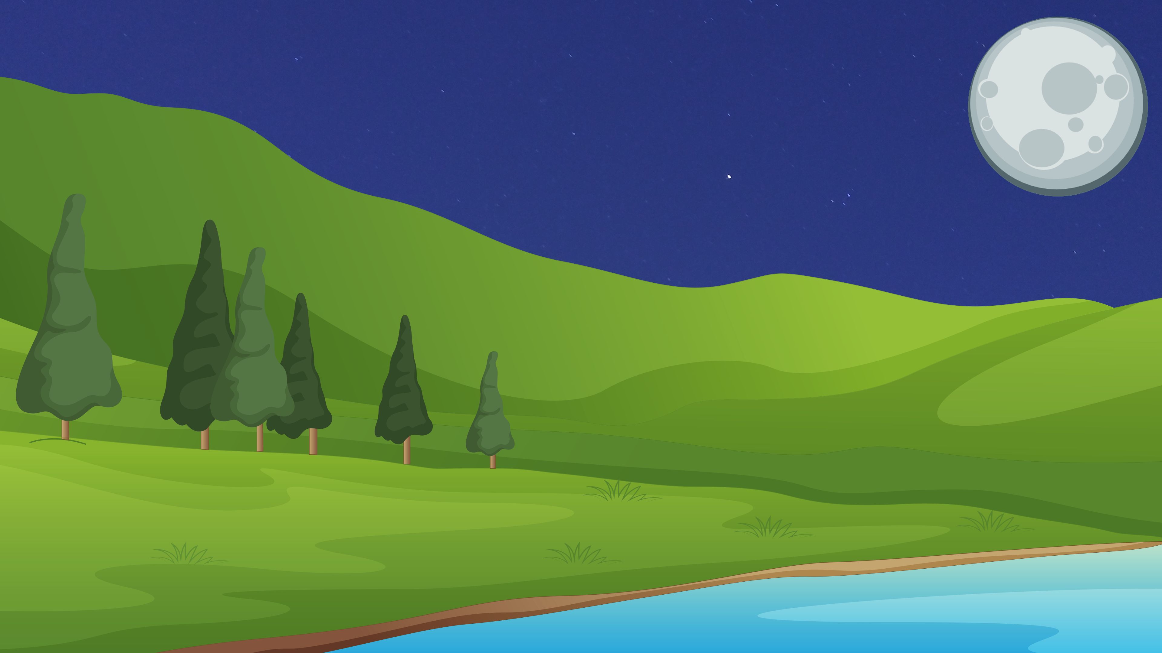 Paesaggio notturno flat con luna, 3840x2160 Ultra HD, Monitor 4K