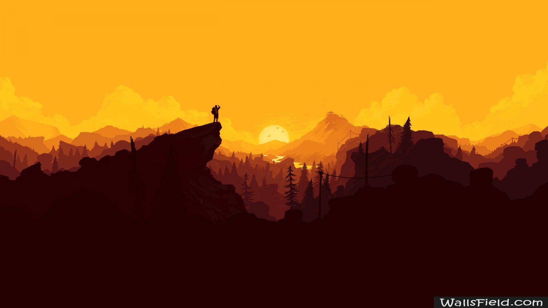 Firewatch paesaggio piatto tramonto, 1920x1080 Full HD, Desktop