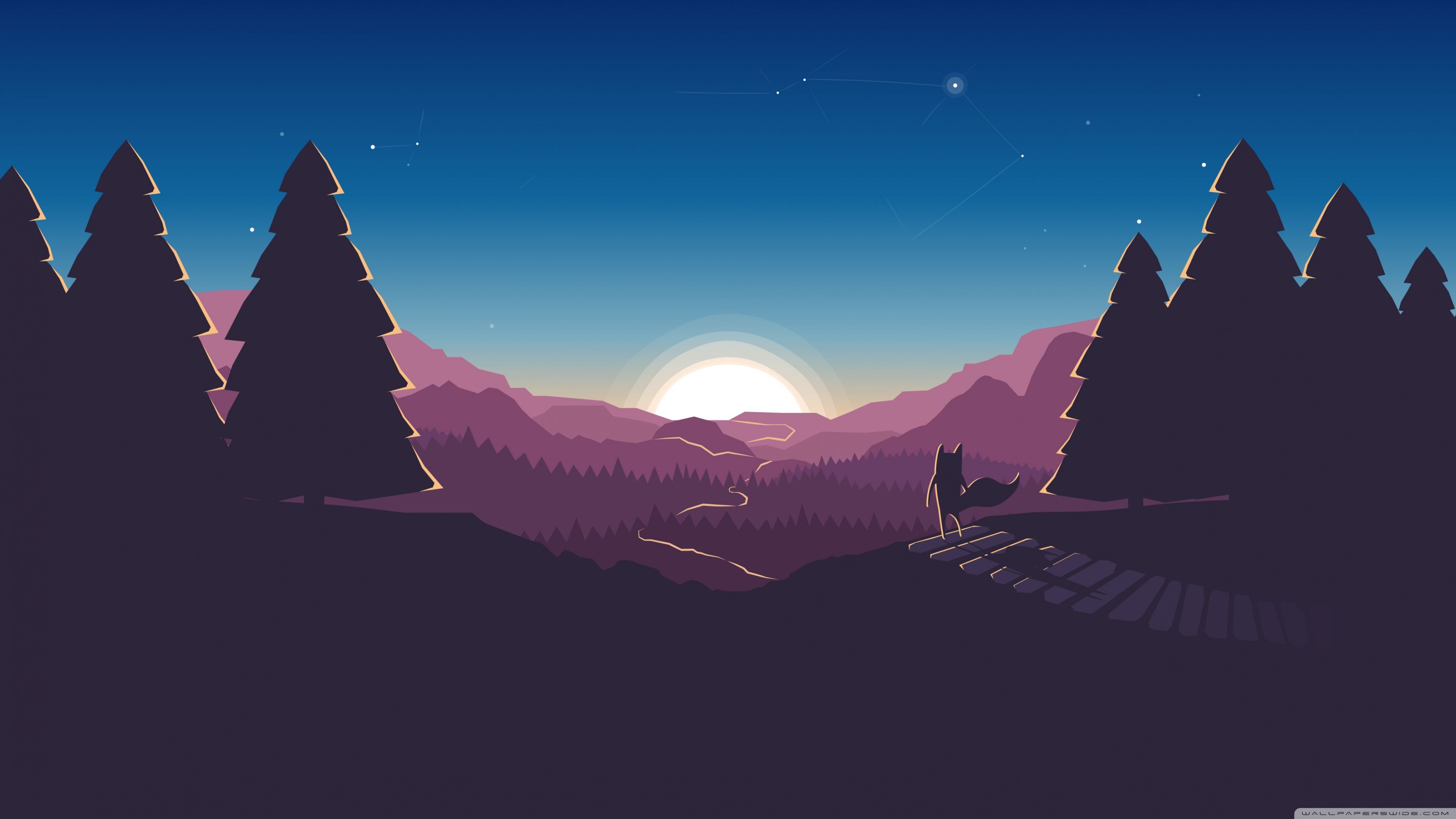 Paesaggio montano flat design notturno, 3554x1999 WQXGA, Desktop