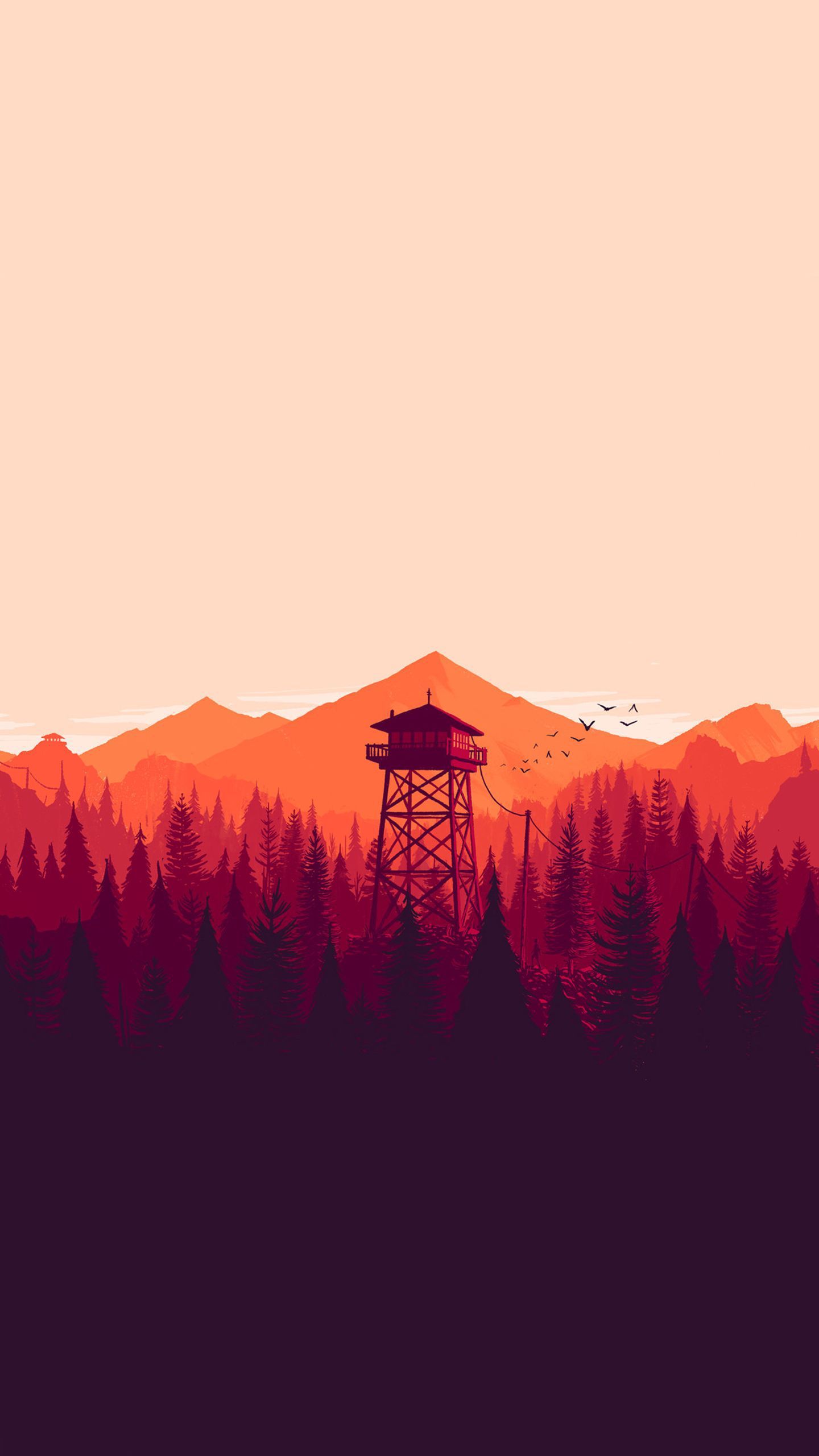 Torre avvistamento montagne tramonto Firewatch, 1440x2560 Verticale, Telefono