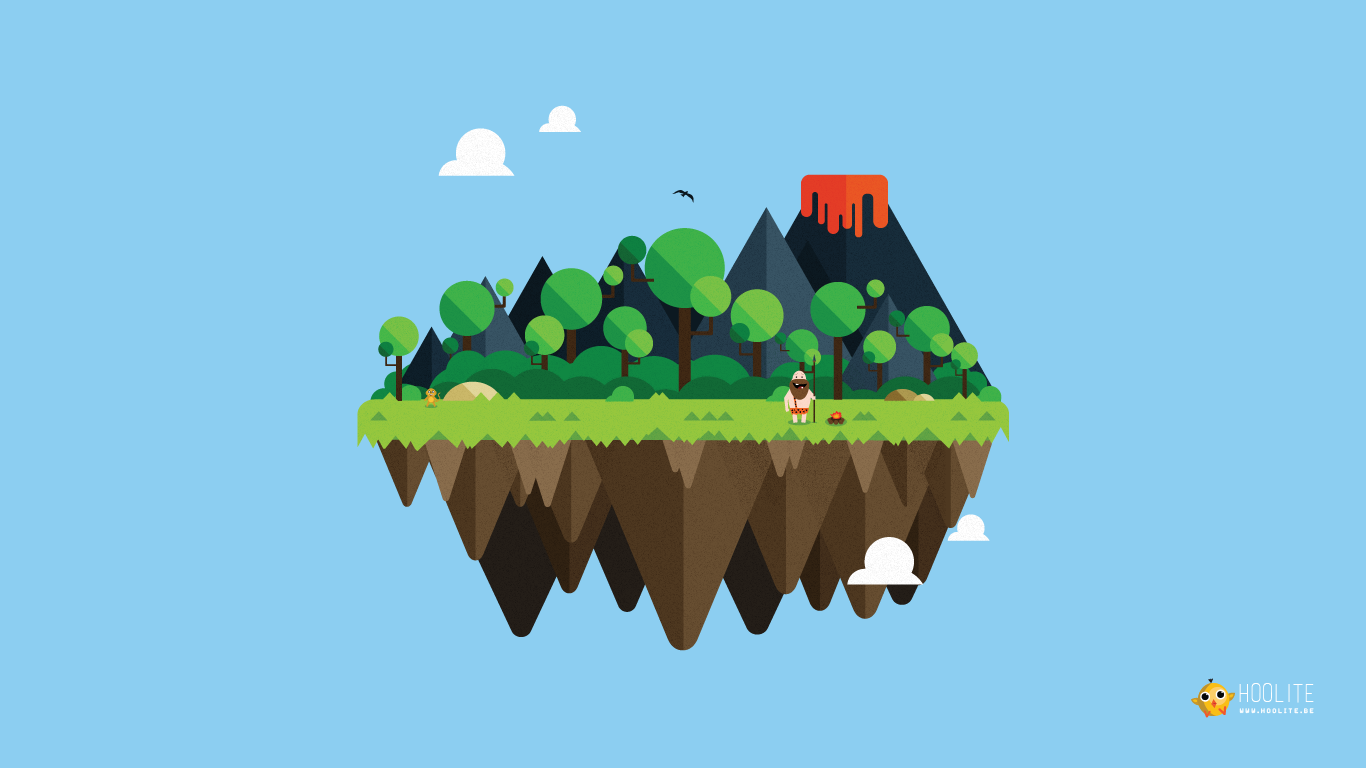 Isola fluttuante flat cartoon, 1366x768 720p, iMac