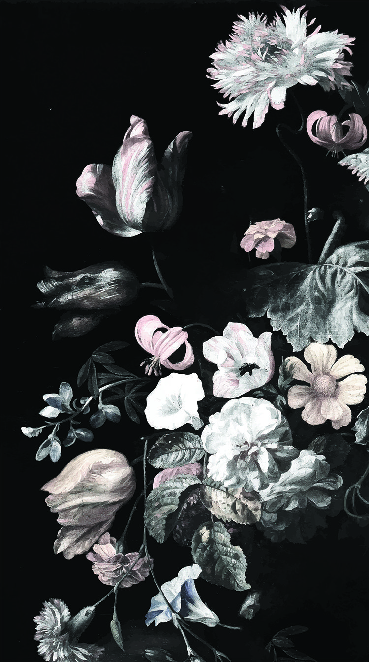 Fiori scuri stile dipinto, 750x1344 Verticale, iPhone Plus
