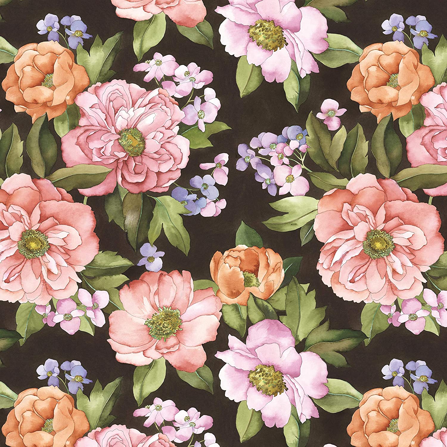 Fiori acquerello su nero, 1500x1500 720p, PC
