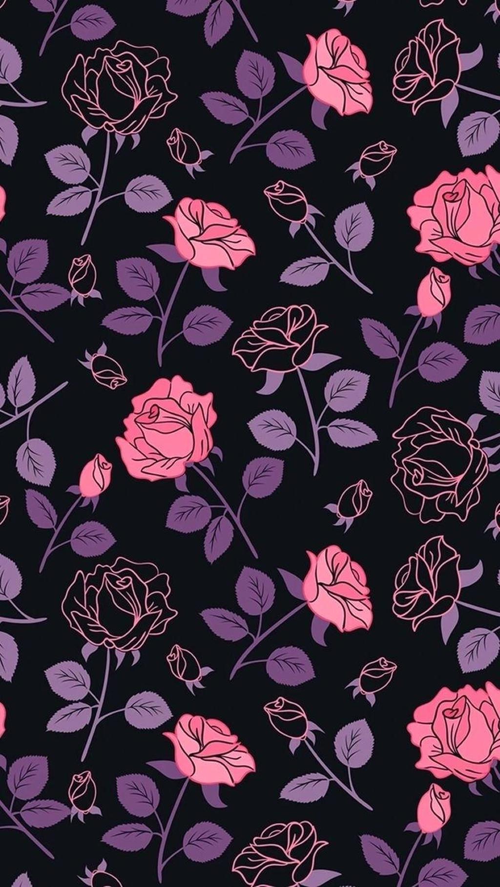 Rose rosa e viola su nero, 1024x1818 Full HD Verticale, iPhone
