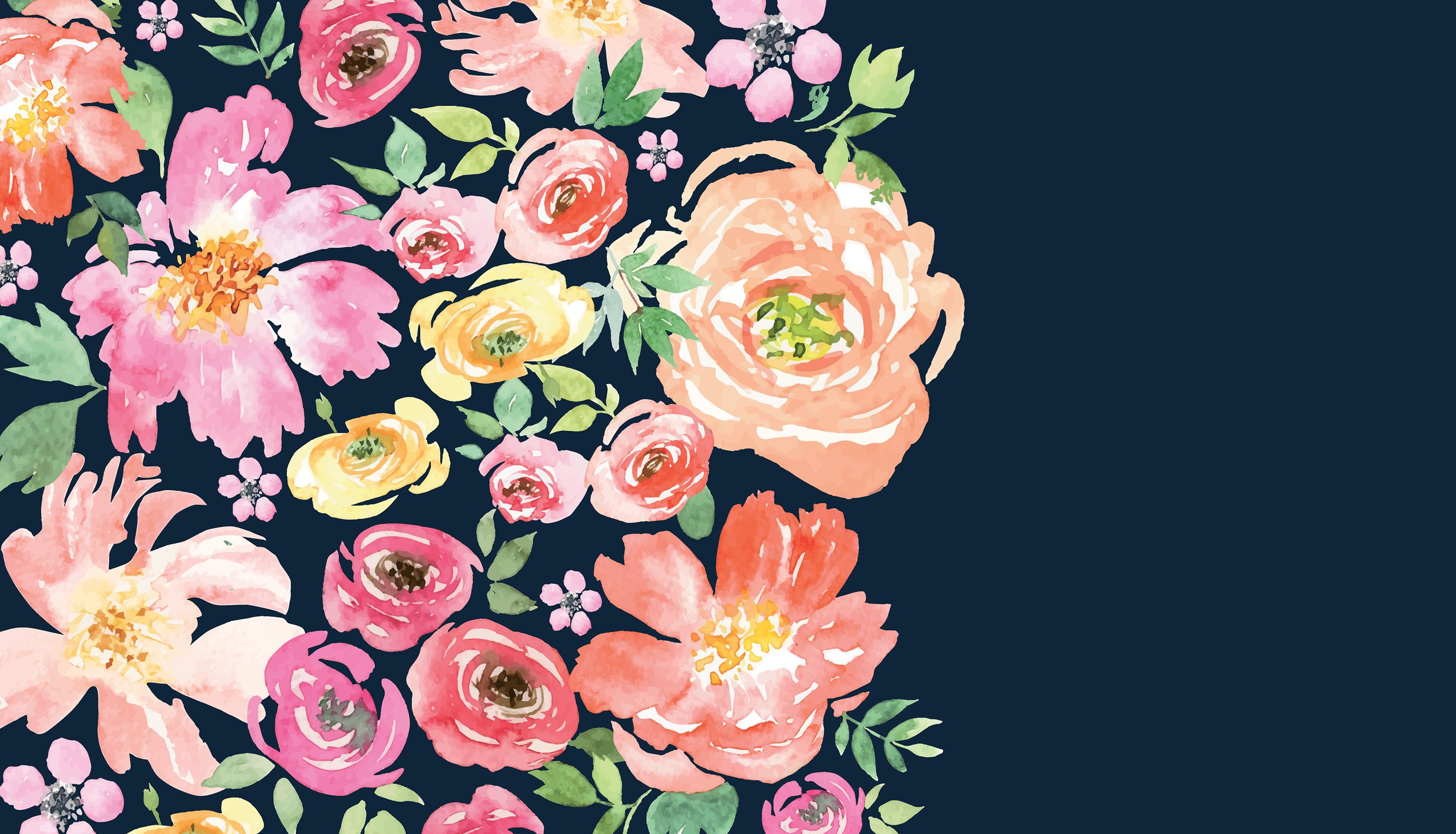 Fiori acquerello sfondo blu navy, 2880x1650 2K, Desktop