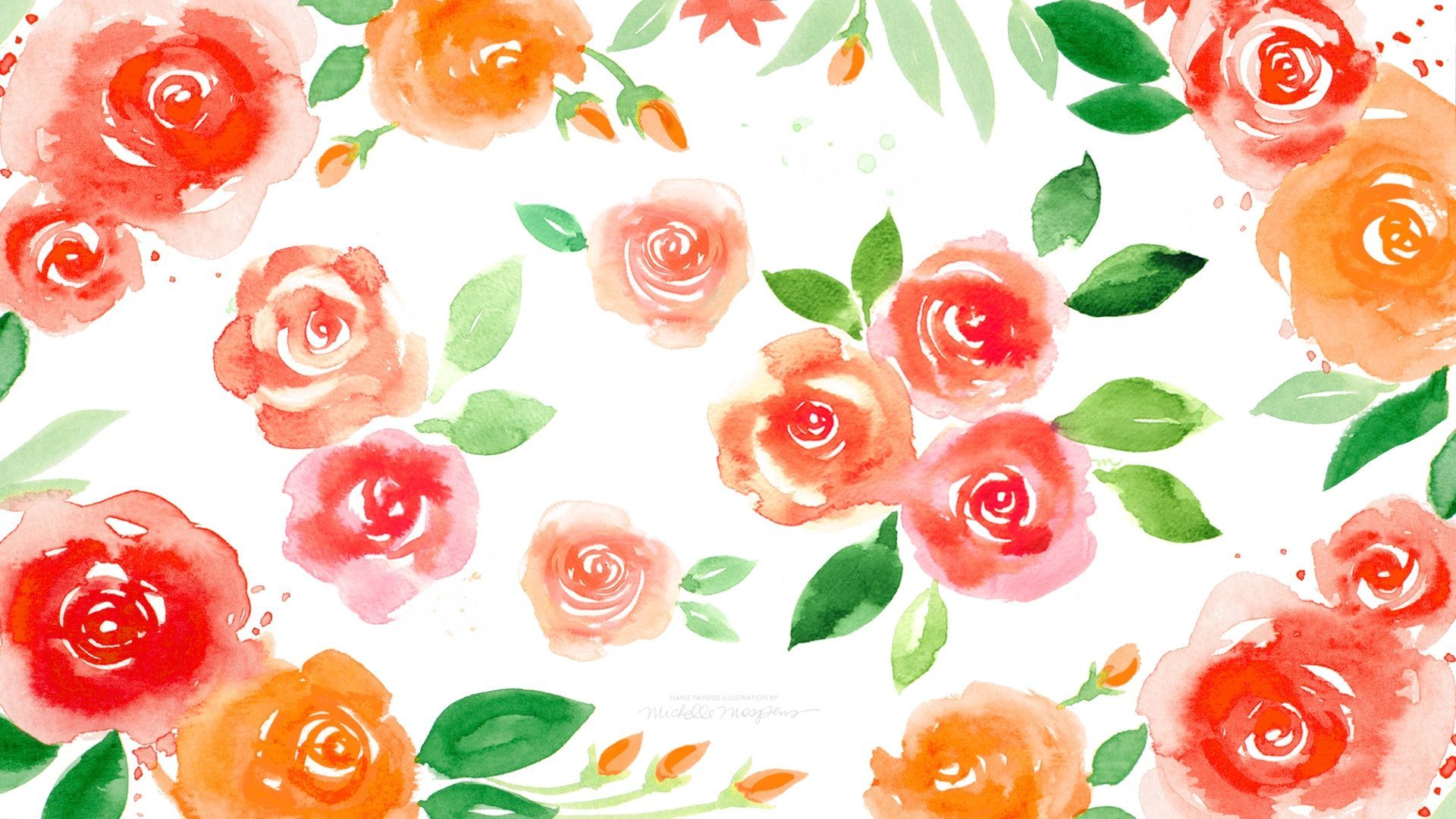 Rose acquerello arancioni e rosse, 1920x1080 Full HD, Desktop