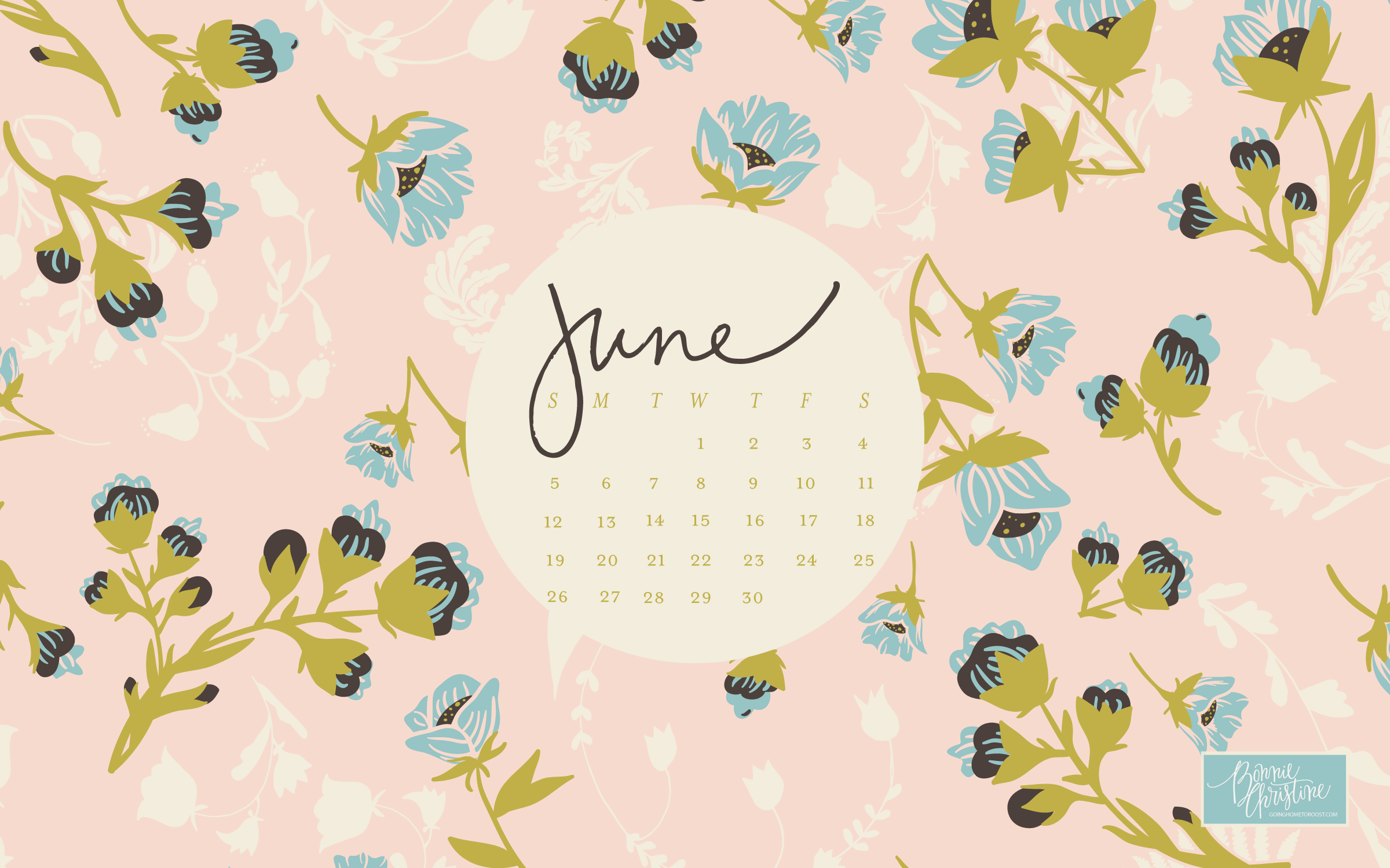 Calendario giugno floreale rosa, 2400x1500 2K, PC