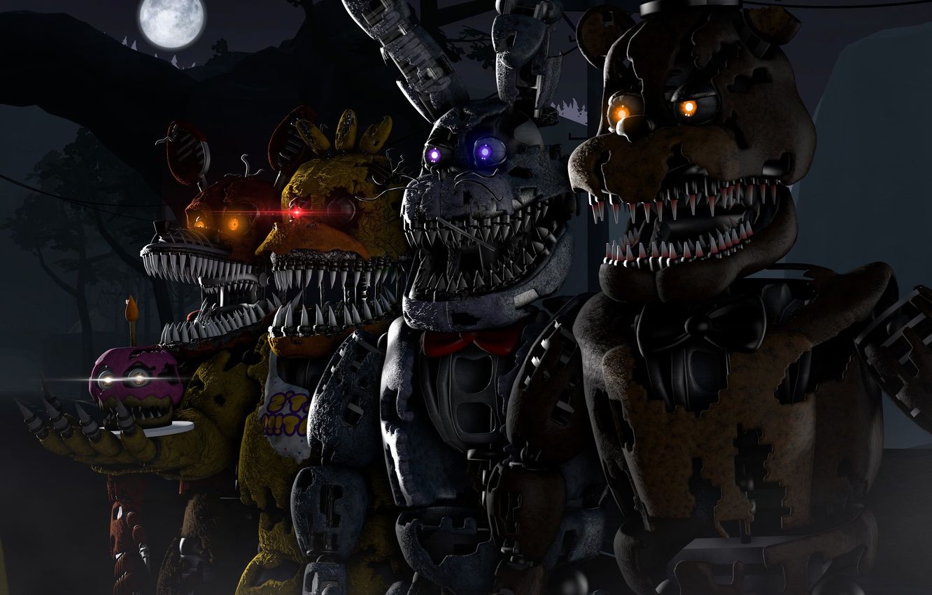 Animatronici FNAF minaccianti notte, 1332x850 720p, PC